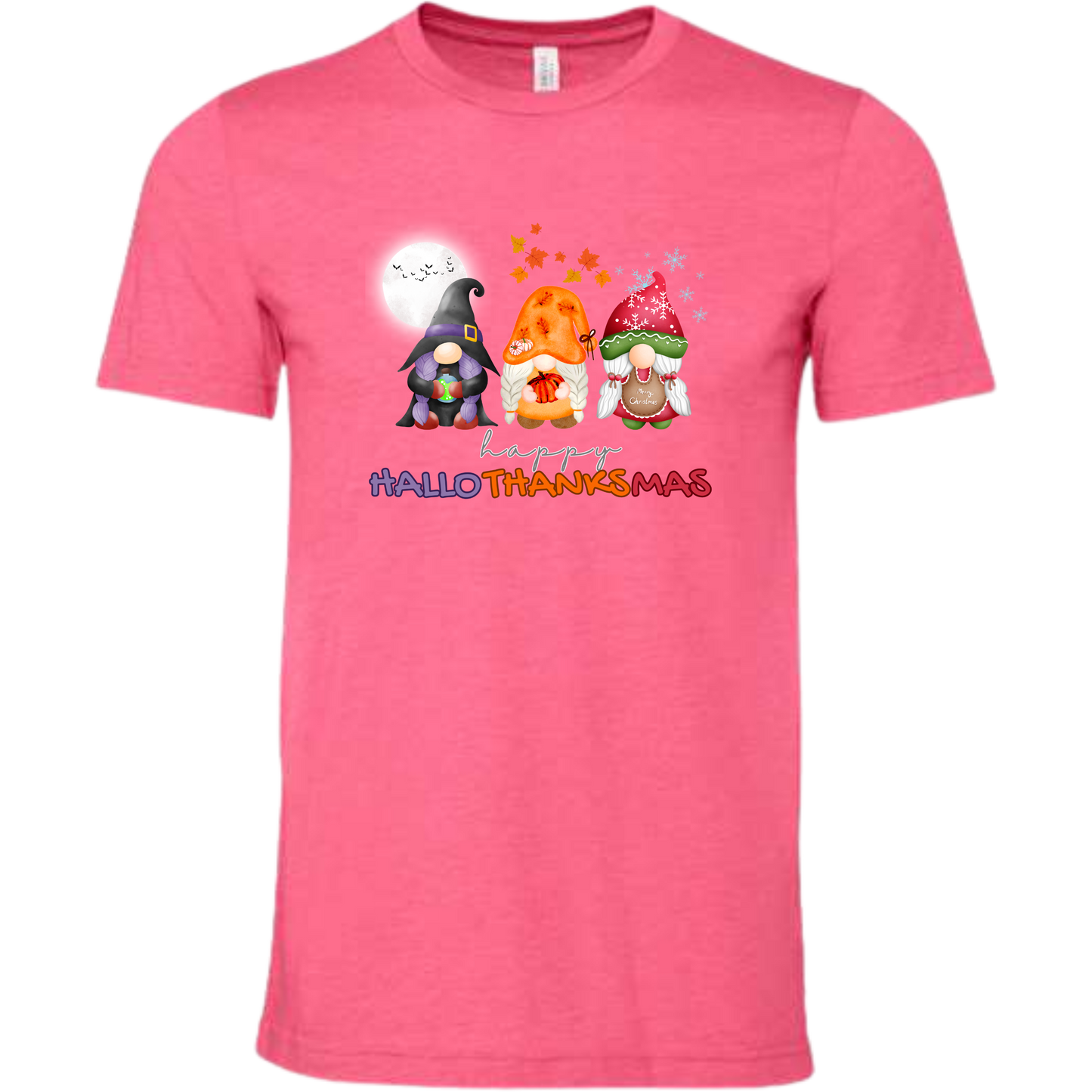 Happy HalloThanksMas Gnomes - Unisex Tee - Pinks