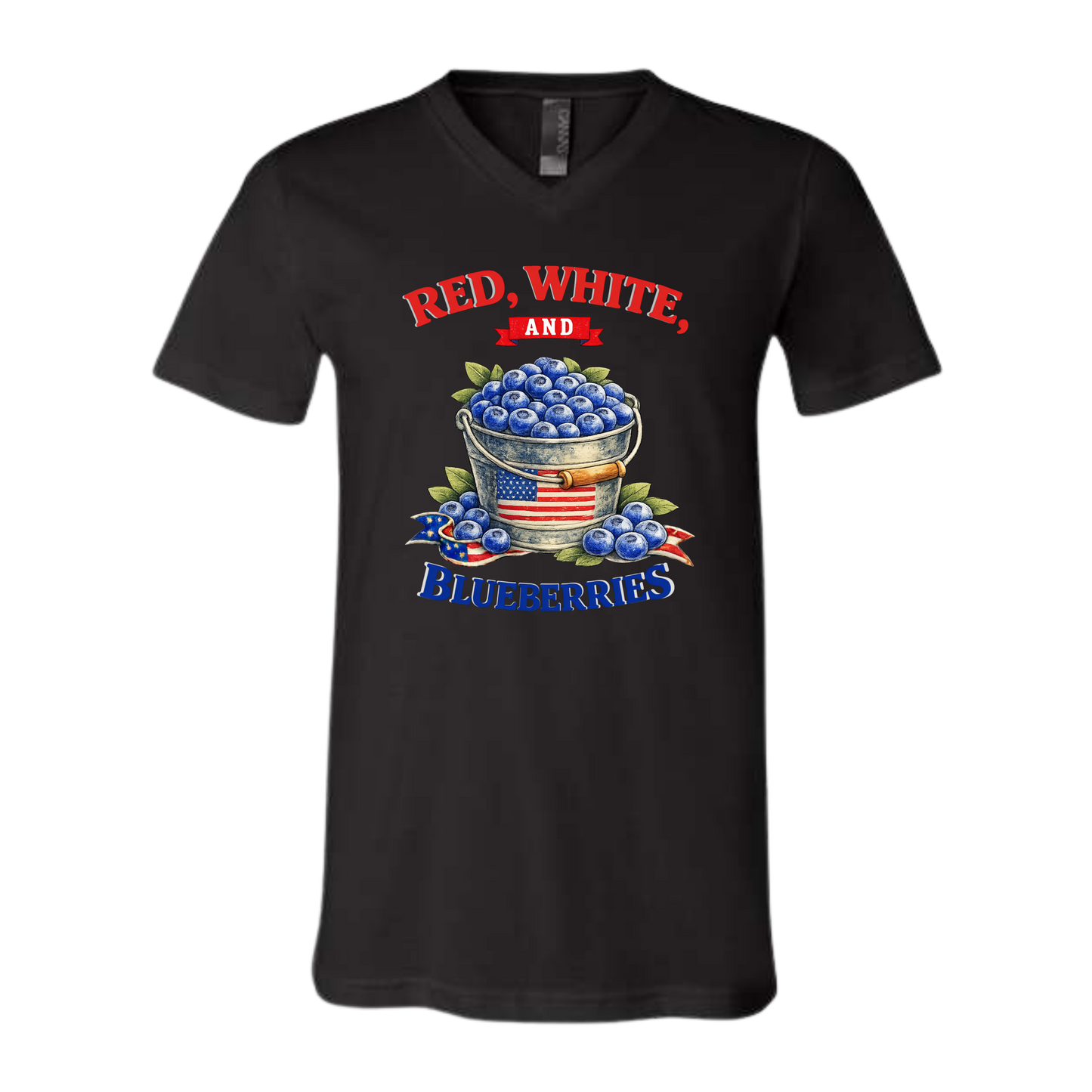 Red, White, And Blueberries - Bella+Canvas - Unisex V-Neck - Neutral Colors