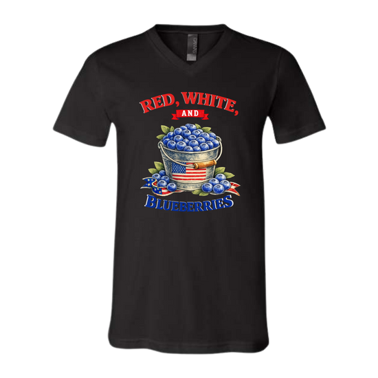 Red, White, And Blueberries - Bella+Canvas - Unisex V-Neck - Neutral Colors