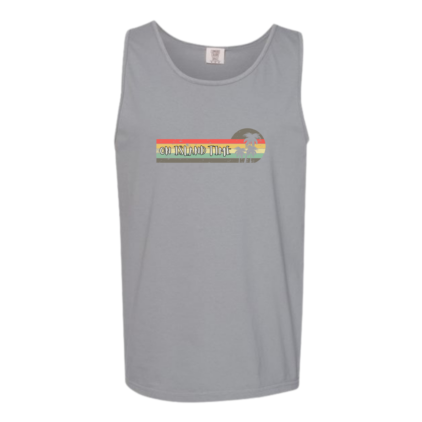 On Island Time - Comfort Colors - Unisex Tank - Neutral Colors & Blues