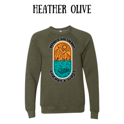 CP - Where We Listen and Don't Judge - Sponge Fleece Raglan Sweatshirt - Greens, Neutrals