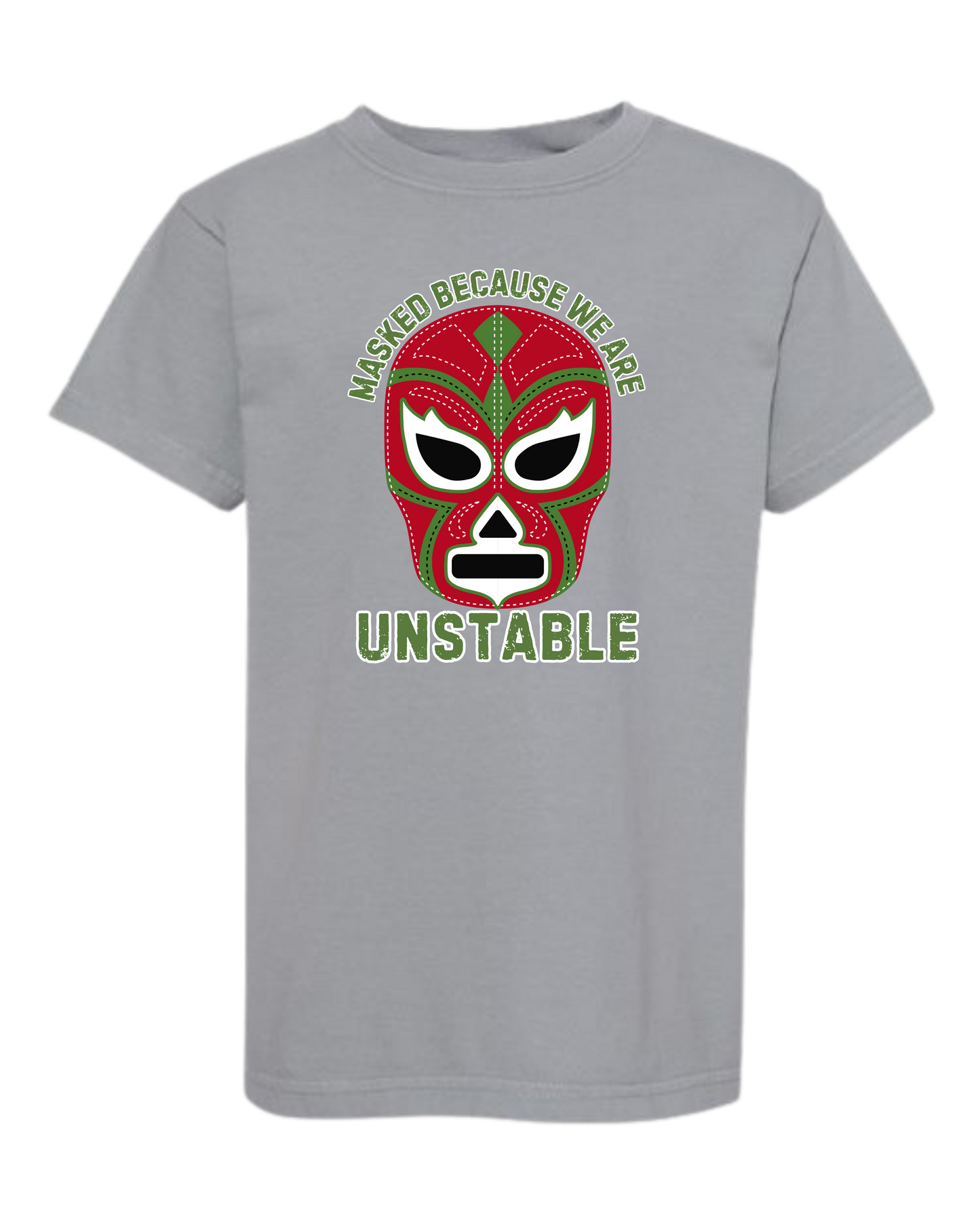 Masked Because We Are Unstable - Comfort Colors - Heavyweight Youth Tee - Neutral Colors & Blues