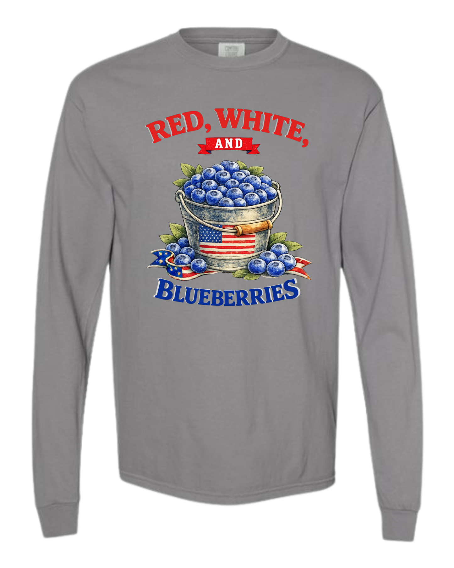 Red, White, And Blueberries - Comfort Colors - Heavyweight Long Sleeve Tee - Neutral Colors