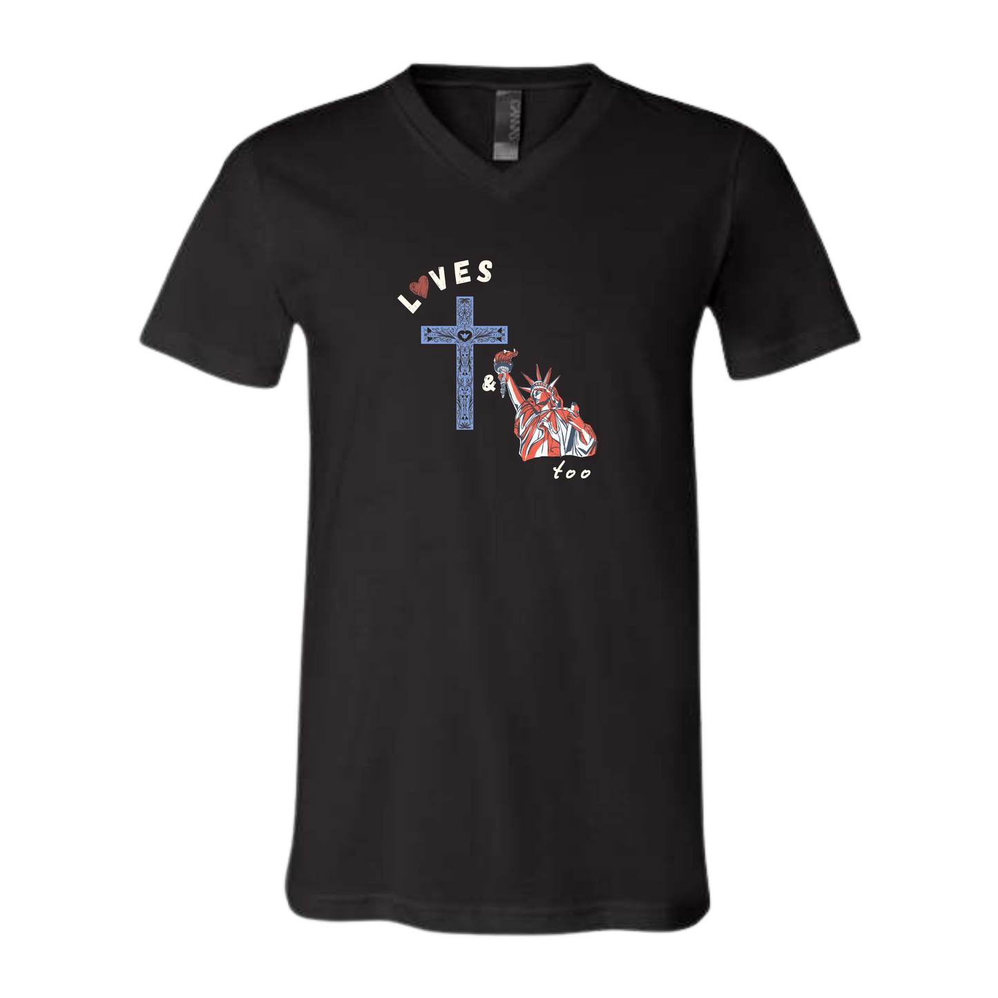 Loves Jesus & America too - Bella+Canvas - Unisex V-Neck - Neutral Colors