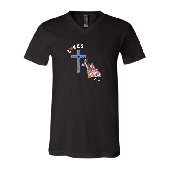 Loves Jesus & America too - Bella+Canvas - Unisex V-Neck - Neutral Colors