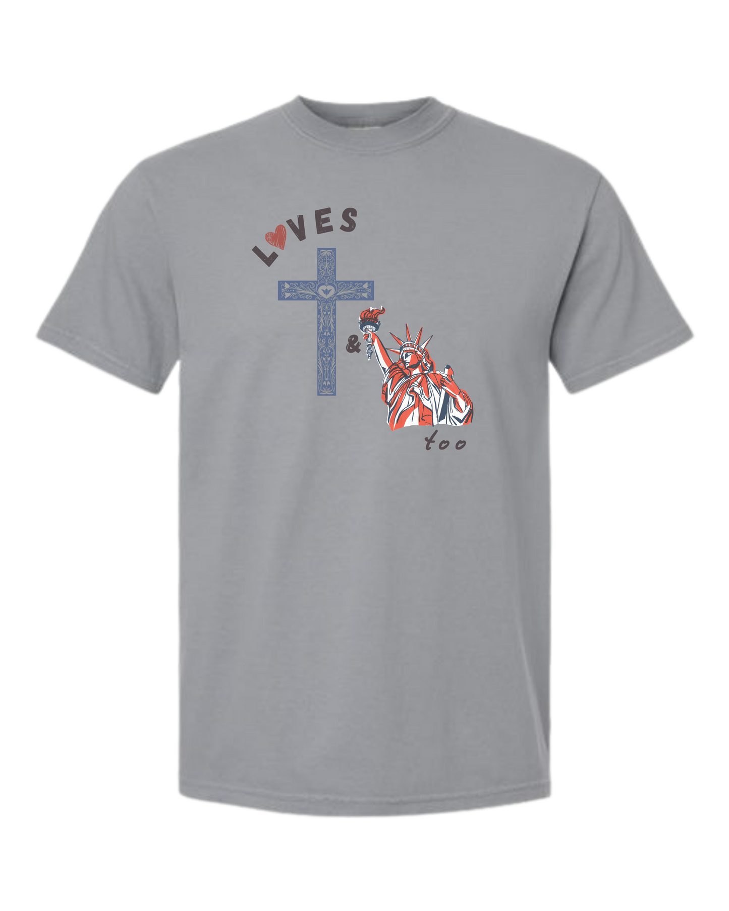 Loves Jesus & America too - Comfort Colors - Heavyweight Unisex Tee - Neutral Colors
