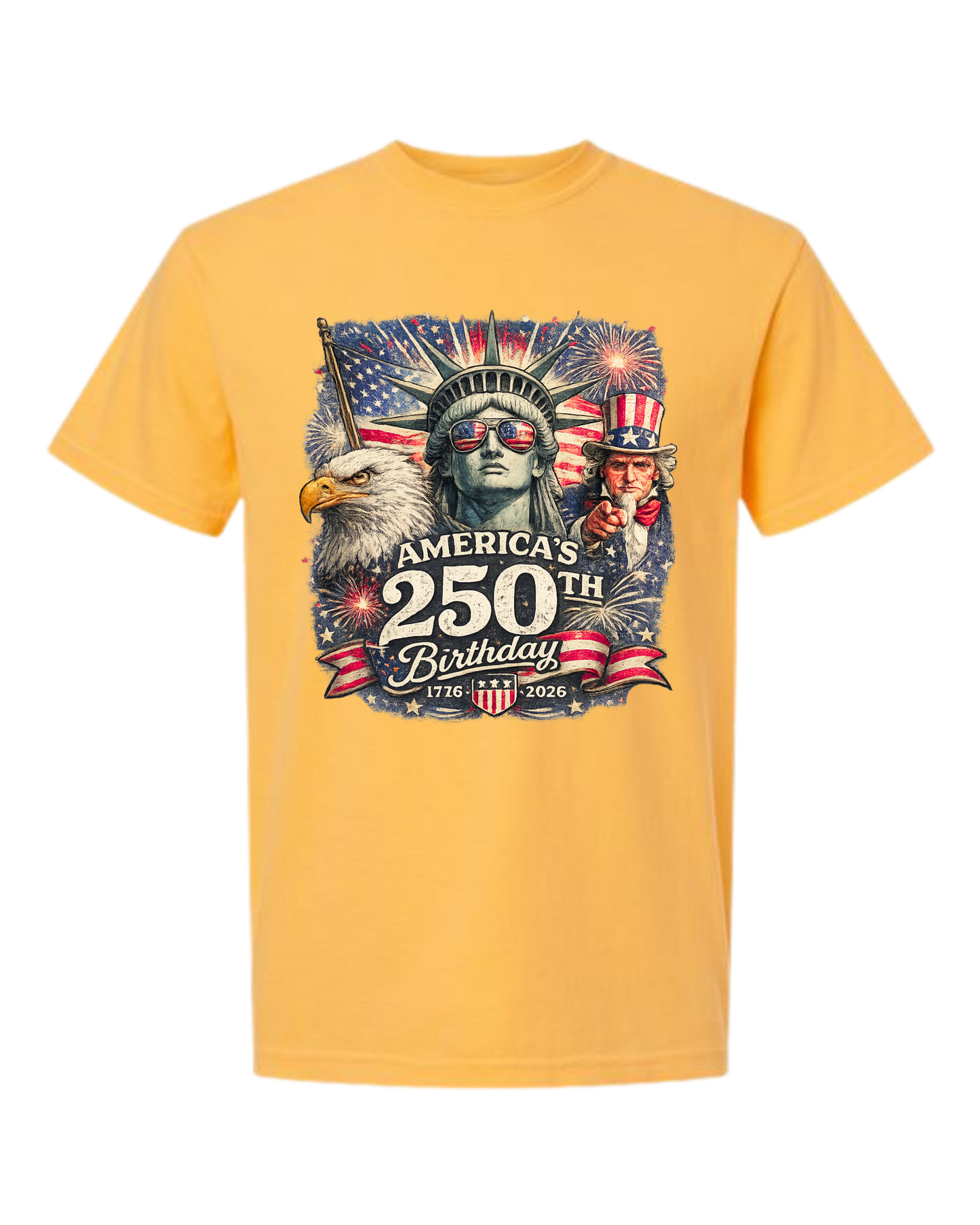 America's 250th Birthday - Comfort Colors - Heavyweight Unisex Tee - Yellows, Oranges, Reds