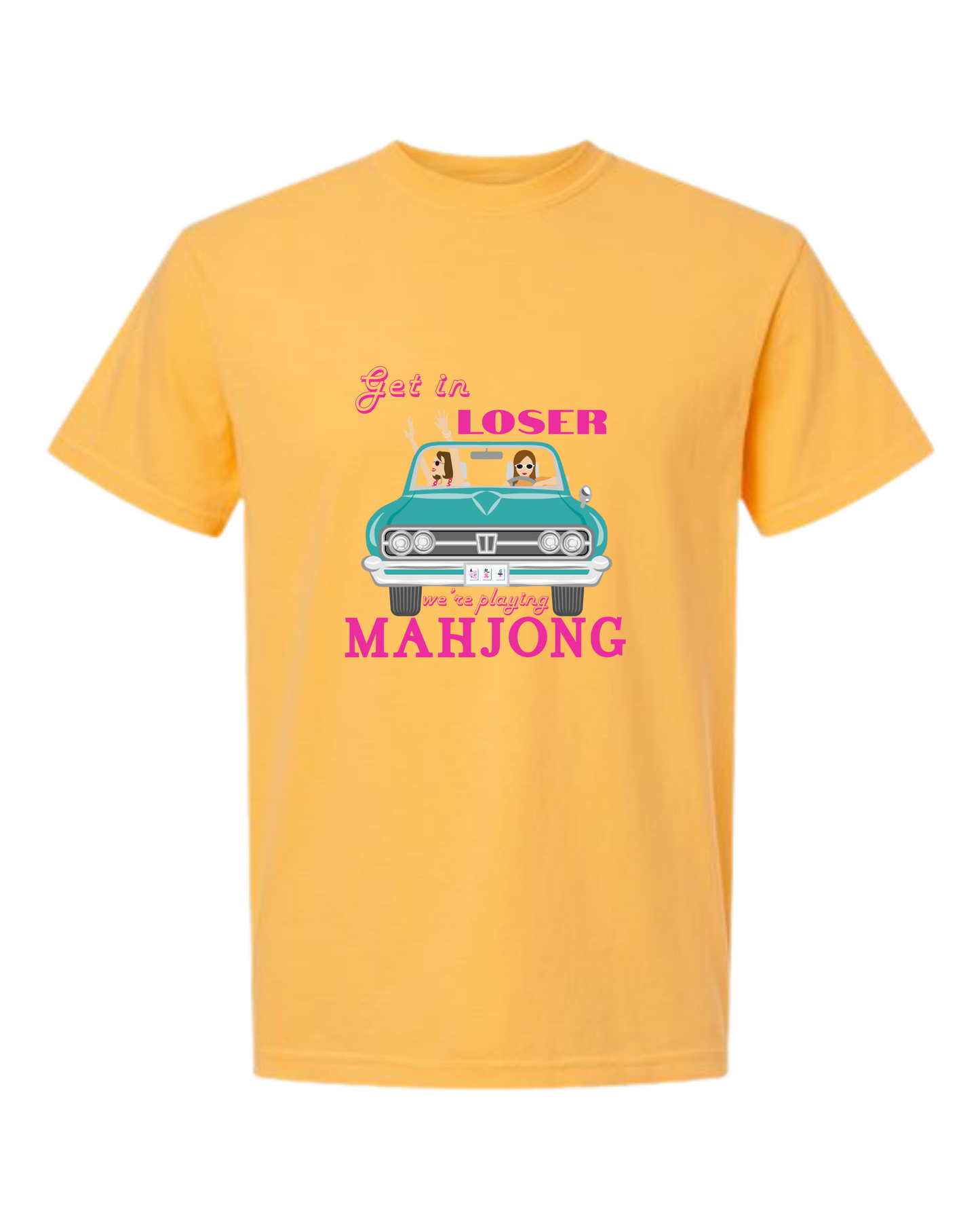 Get in Loser We're Playing Mahjong - Comfort Colors - Heavyweight Unisex Tee - Yellows, Oranges, Reds