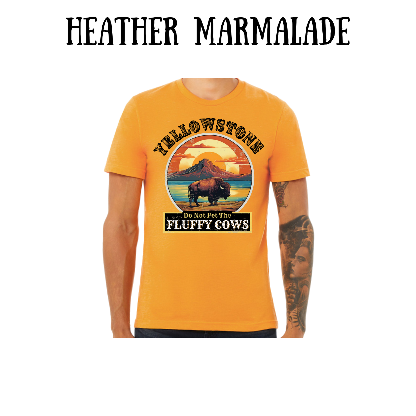 CP - Yellowstone: Fluffy Cows - Unisex Tee - Yellows, Oranges, Reds