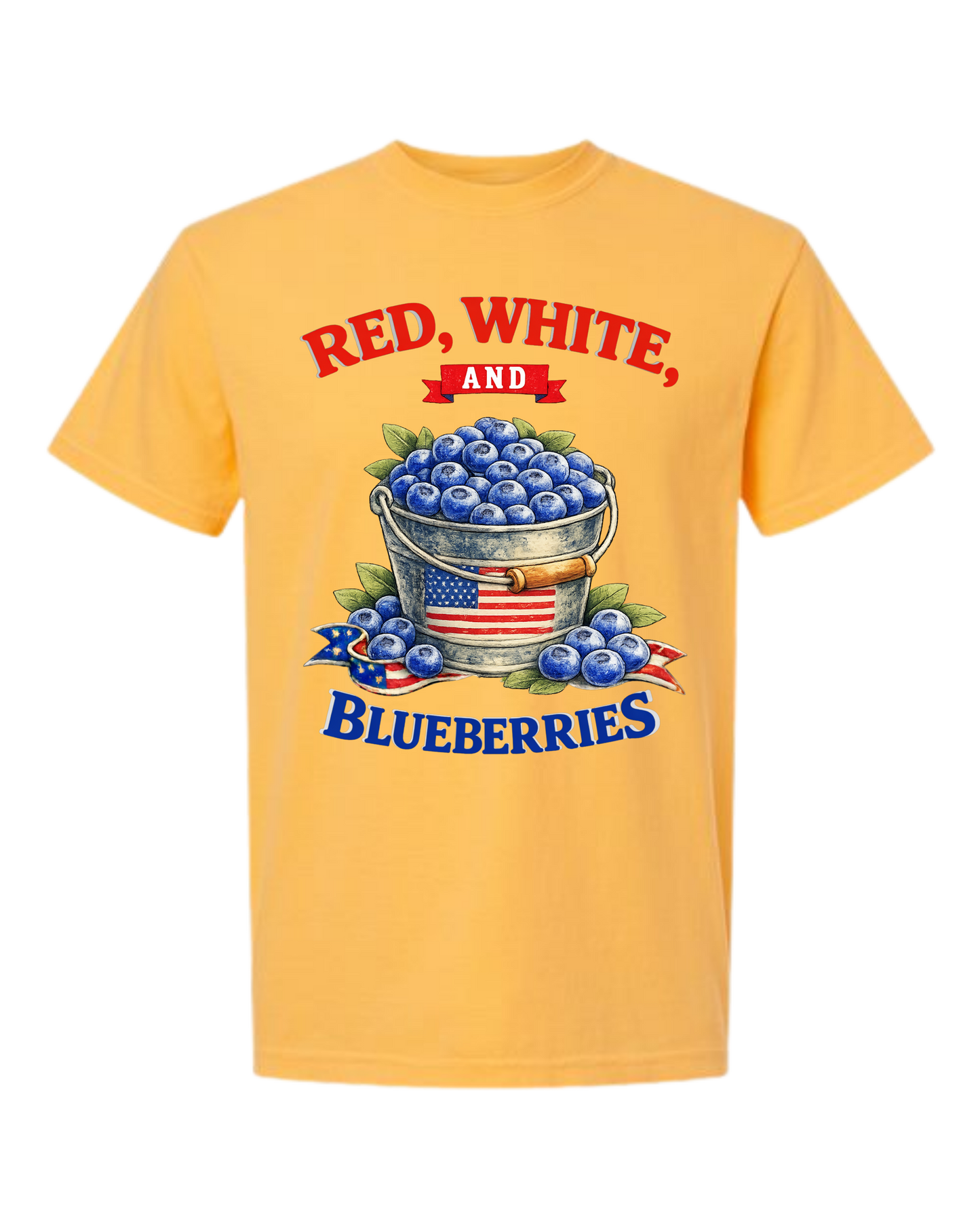 Red, White, And Blueberries - Comfort Colors - Heavyweight Unisex Tee - Yellows, Oranges, Reds