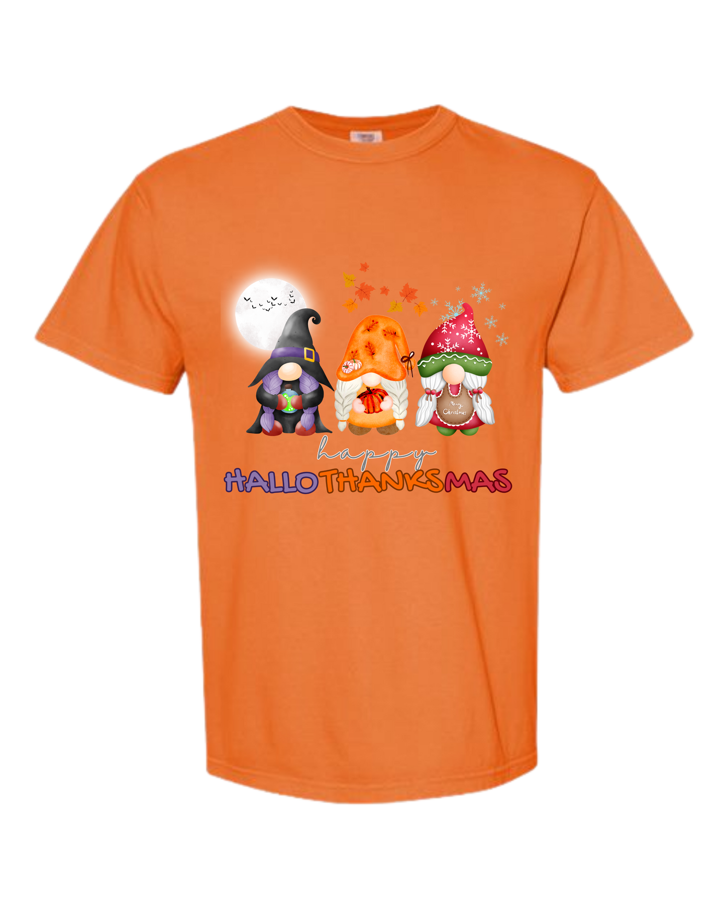 Happy HalloThanksMas Gnomes - Comfort Colors - Heavyweight Unisex Tee - Yellows, Oranges