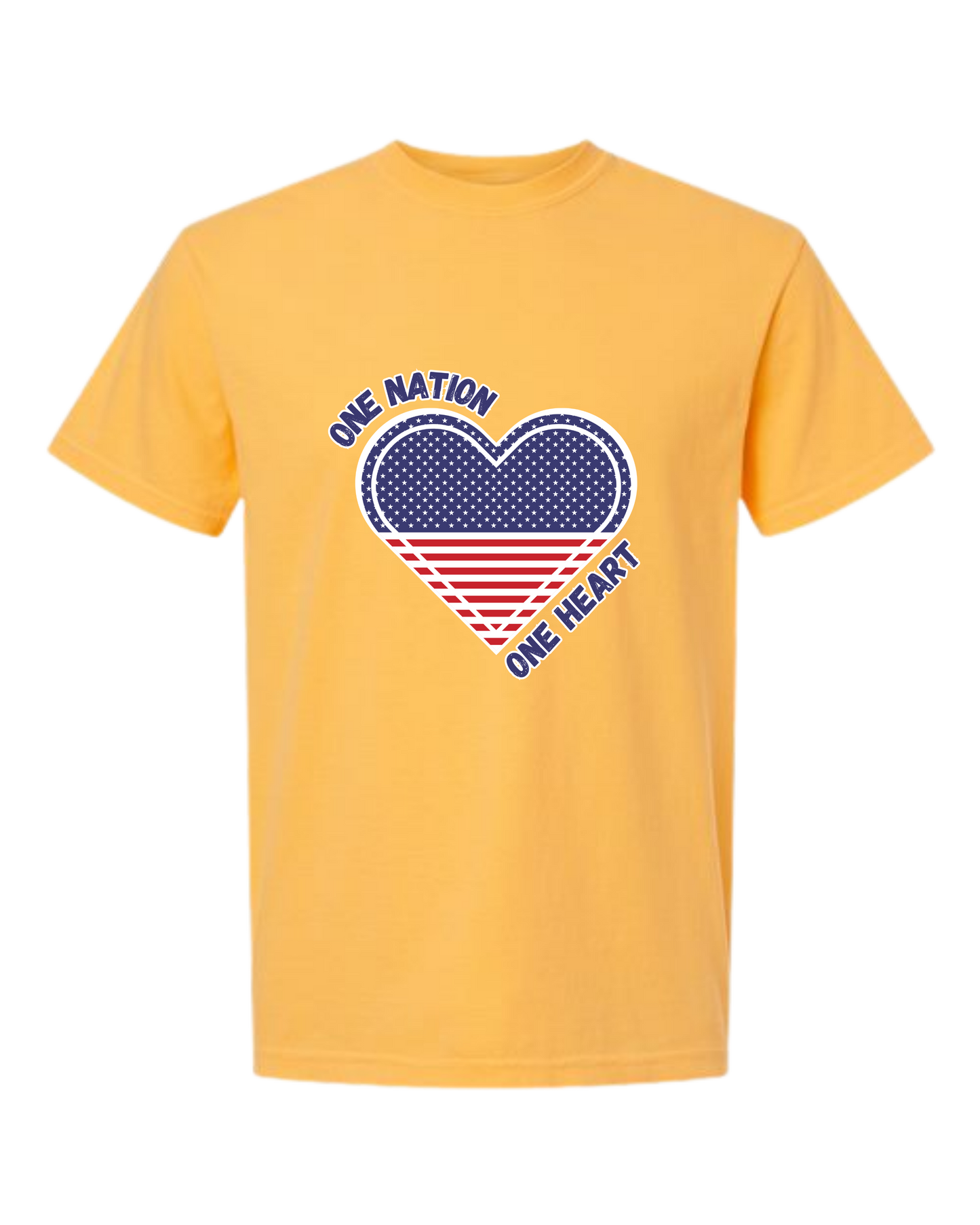 One Nation One Heart - Comfort Colors - Heavyweight Unisex Tee - Yellows, Oranges, Reds