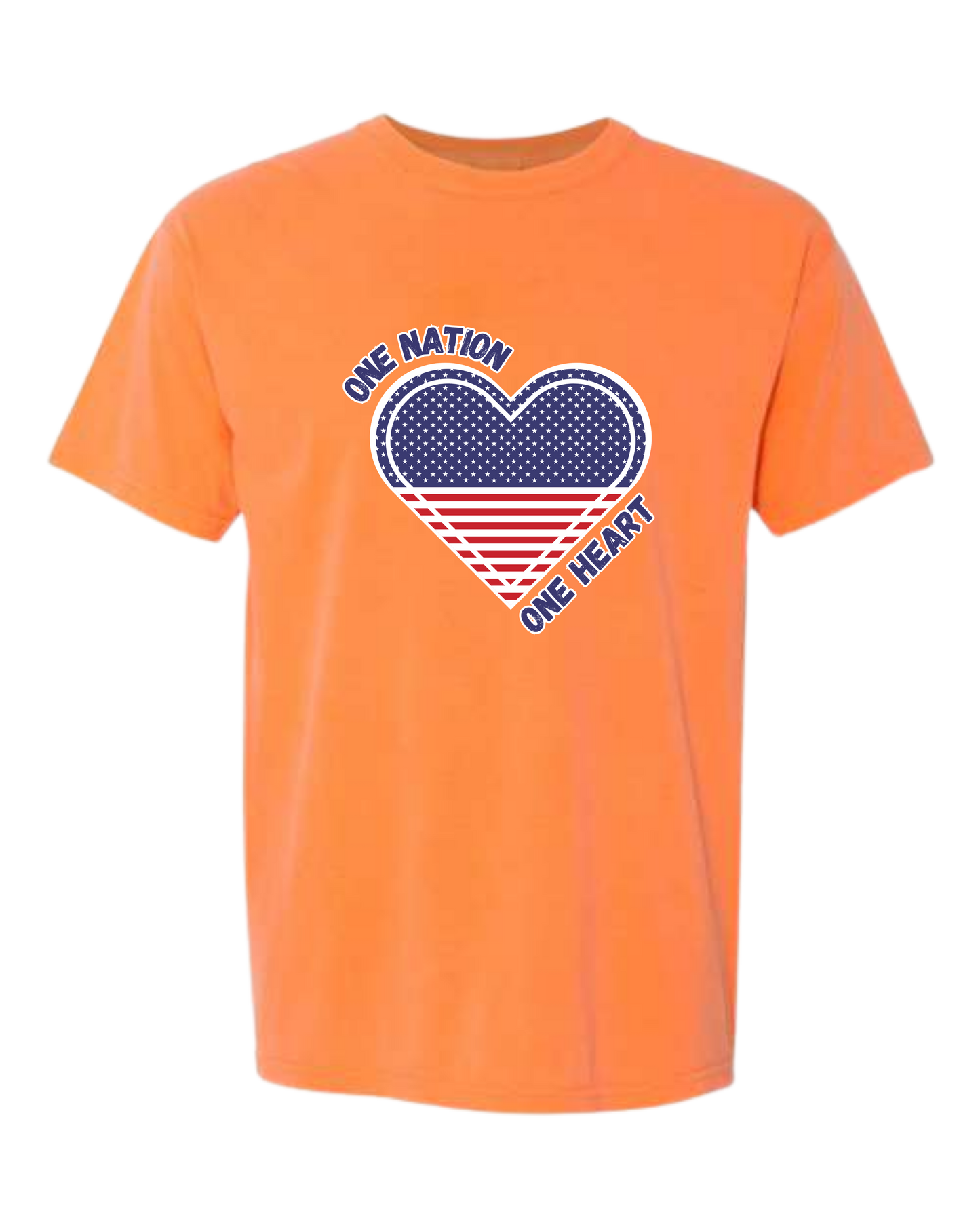 One Nation One Heart - Comfort Colors - Heavyweight Unisex Tee - Yellows, Oranges, Reds