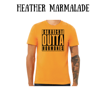 straight outta hormones - unisex tee - yellows, oranges, reds