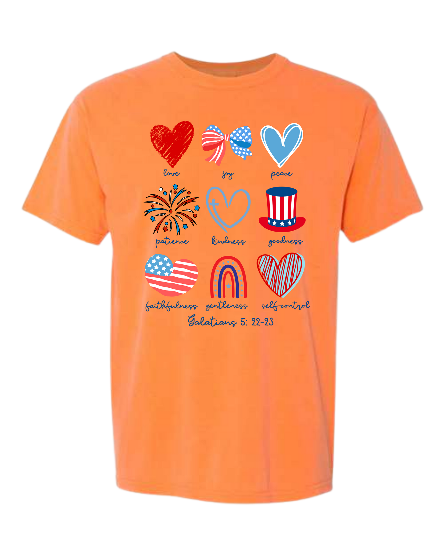 Galatians 5 - Patriotic - Comfort Colors - Heavyweight Unisex Tee - Yellows, Oranges, Reds