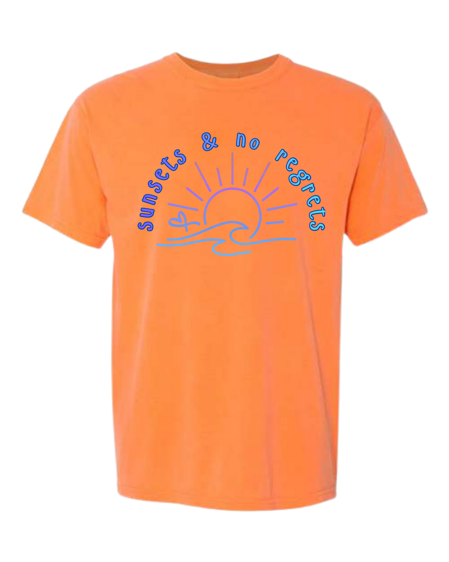 Sunsets & No Regrets - Comfort Colors - Heavyweight Unisex Tee - Yellows, Oranges, Reds