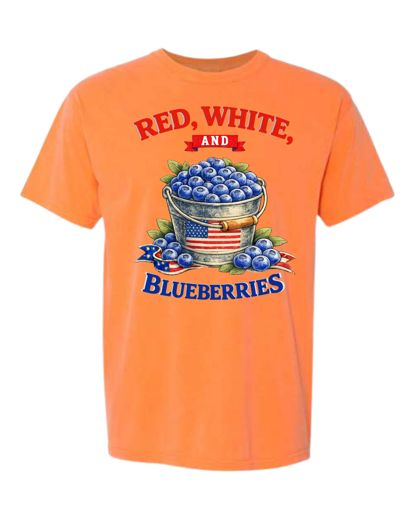Red, White, And Blueberries - Comfort Colors - Heavyweight Unisex Tee - Yellows, Oranges, Reds