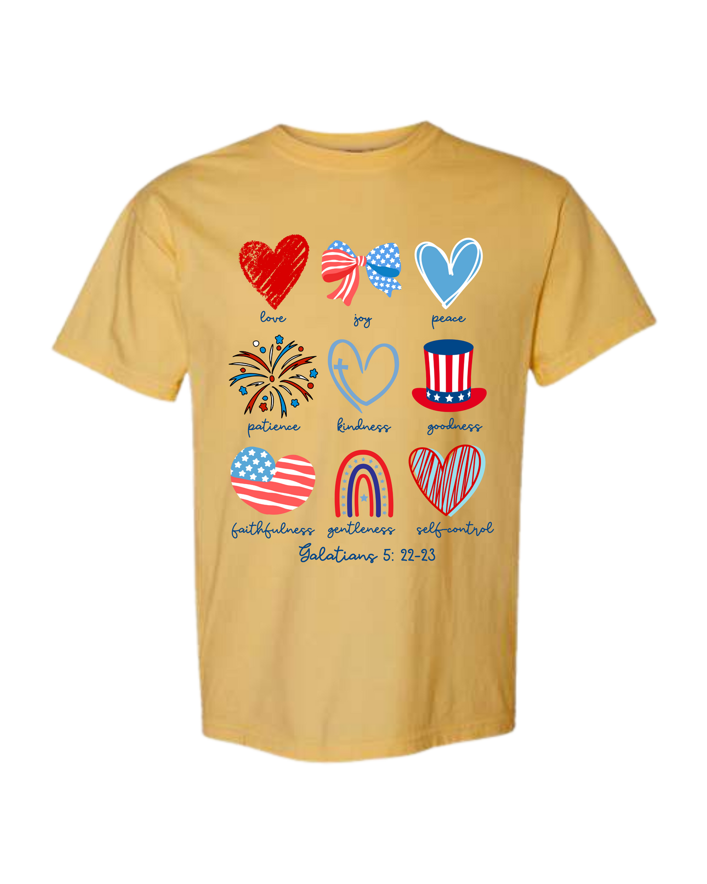 Galatians 5 - Patriotic - Comfort Colors - Heavyweight Unisex Tee - Yellows, Oranges, Reds