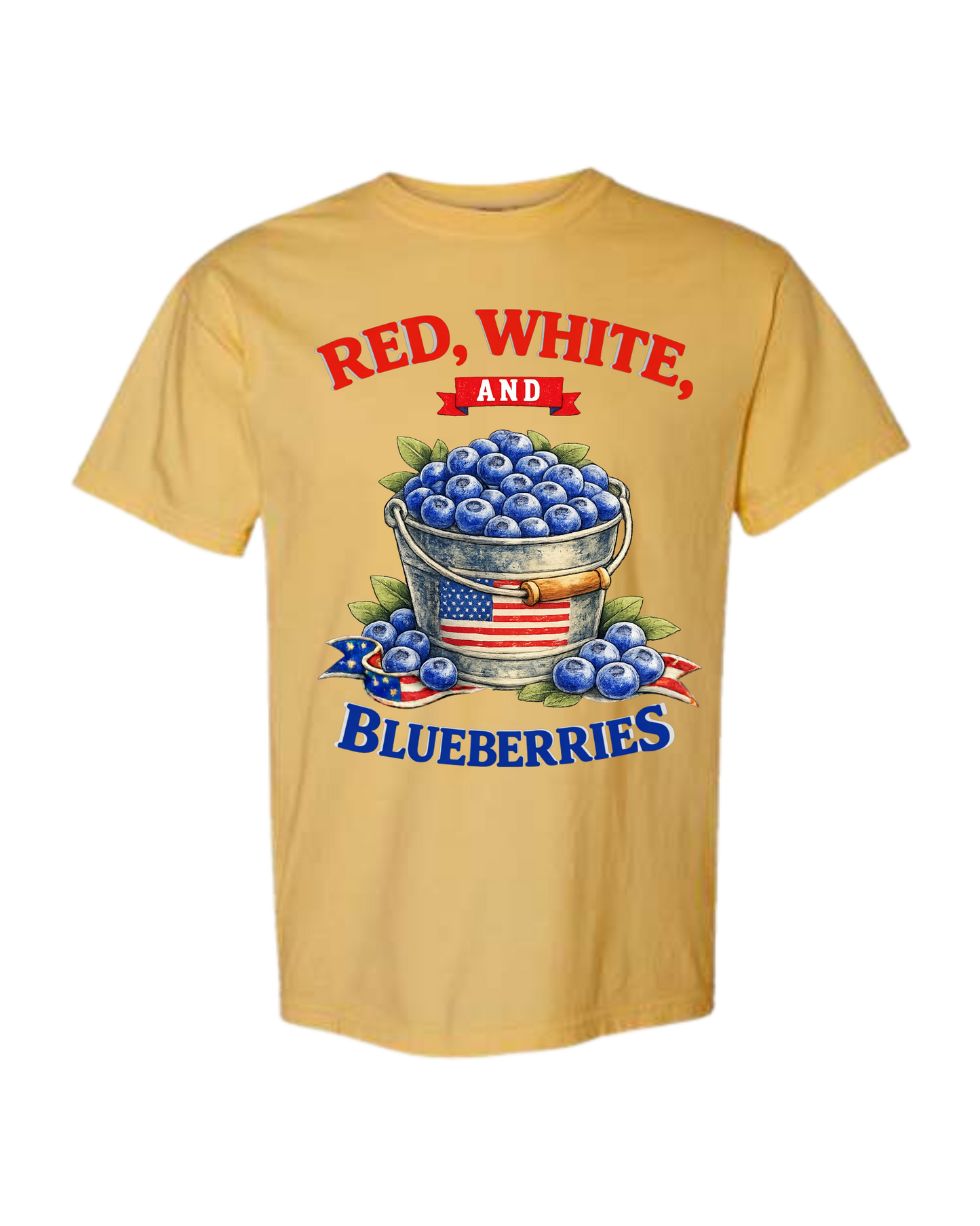 Red, White, And Blueberries - Comfort Colors - Heavyweight Unisex Tee - Yellows, Oranges, Reds