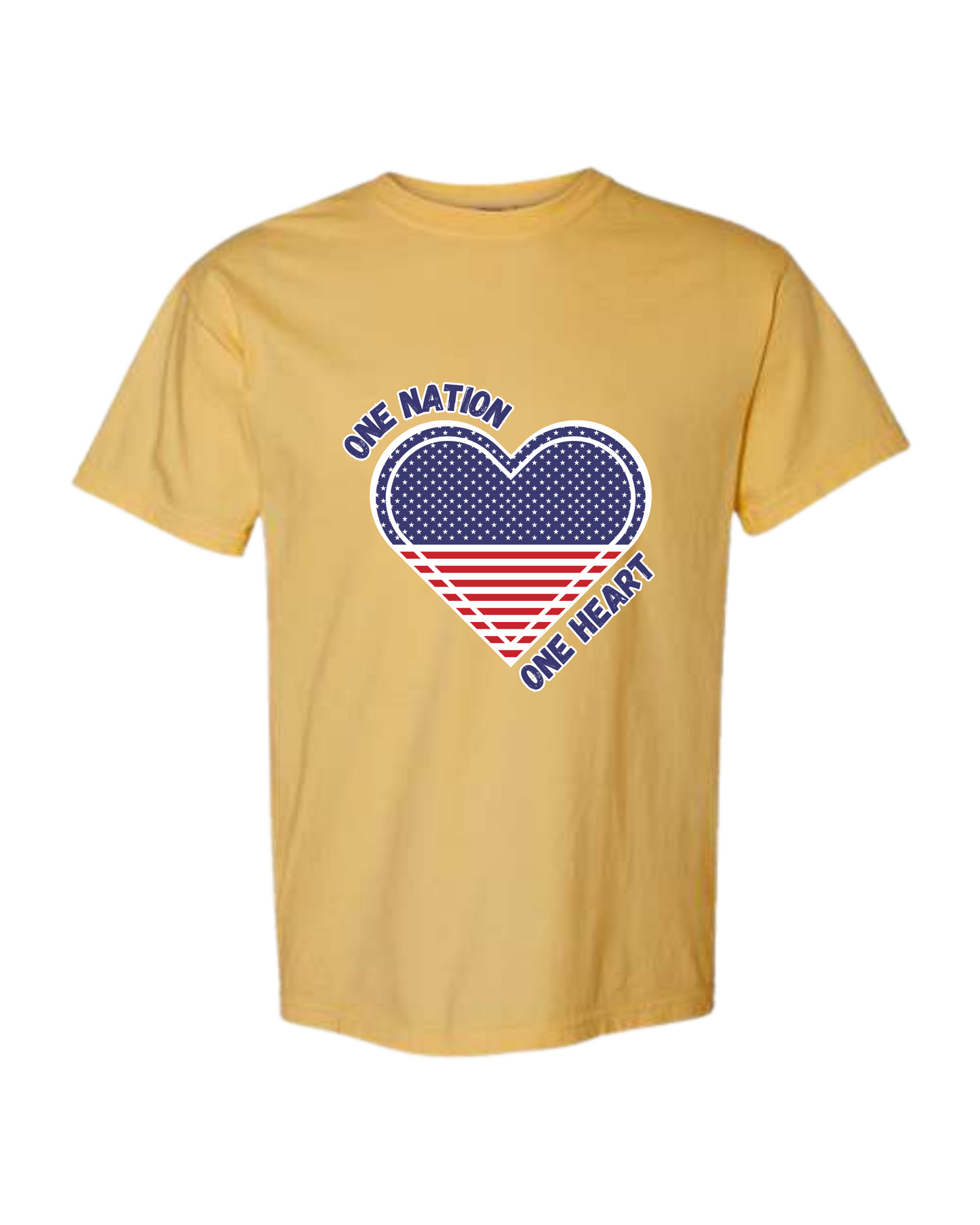One Nation One Heart - Comfort Colors - Heavyweight Unisex Tee - Yellows, Oranges, Reds