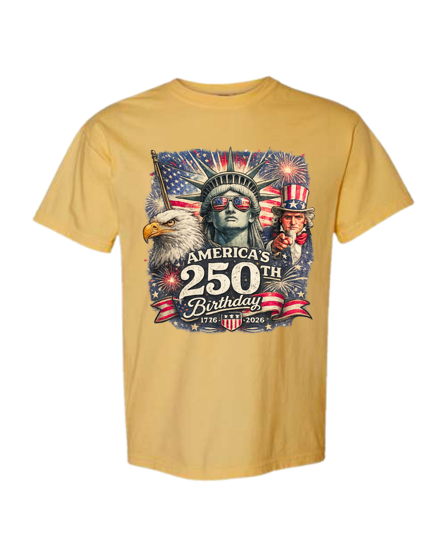 America's 250th Birthday - Comfort Colors - Heavyweight Unisex Tee - Yellows, Oranges, Reds