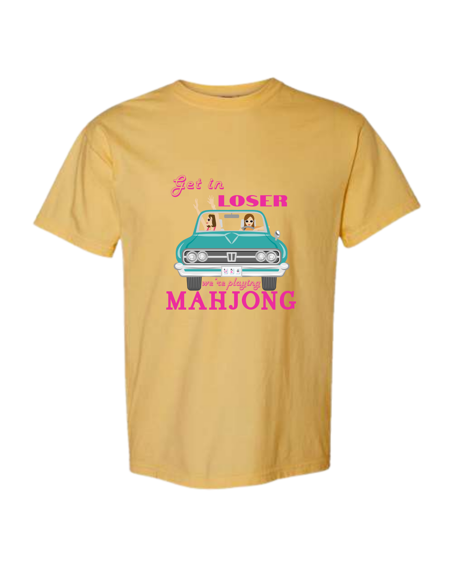 Get in Loser We're Playing Mahjong - Comfort Colors - Heavyweight Unisex Tee - Yellows, Oranges, Reds