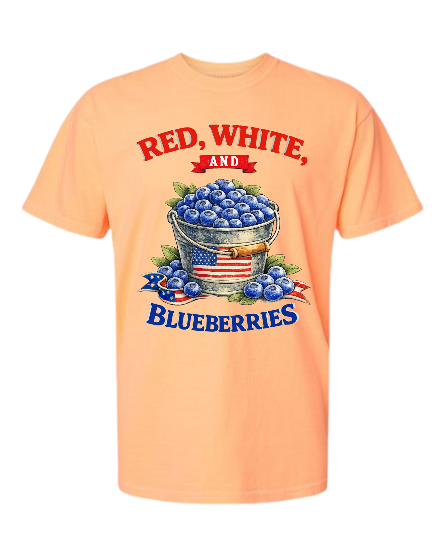 Red, White, And Blueberries - Comfort Colors - Heavyweight Unisex Tee - Yellows, Oranges, Reds