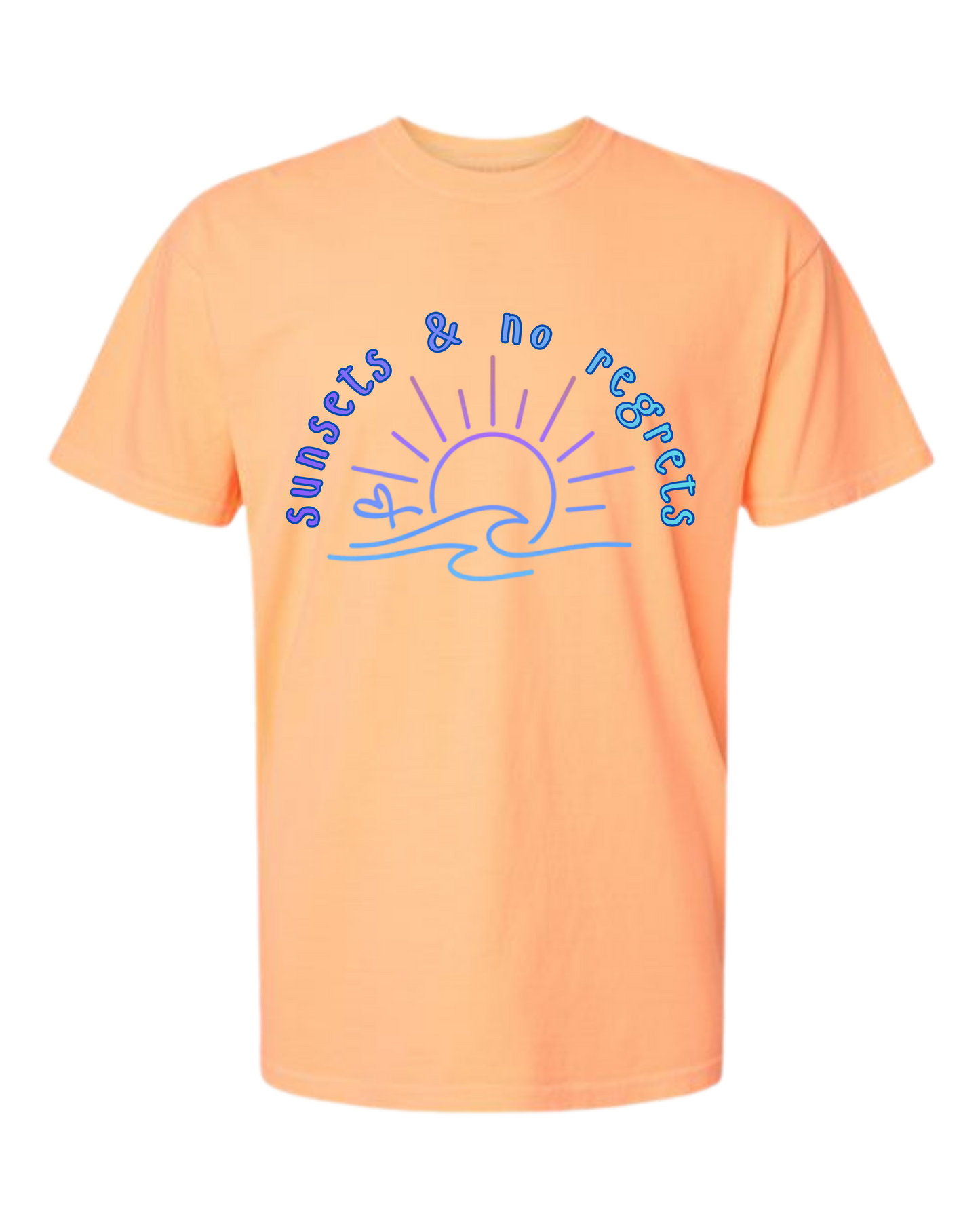 Sunsets & No Regrets - Comfort Colors - Heavyweight Unisex Tee - Yellows, Oranges, Reds