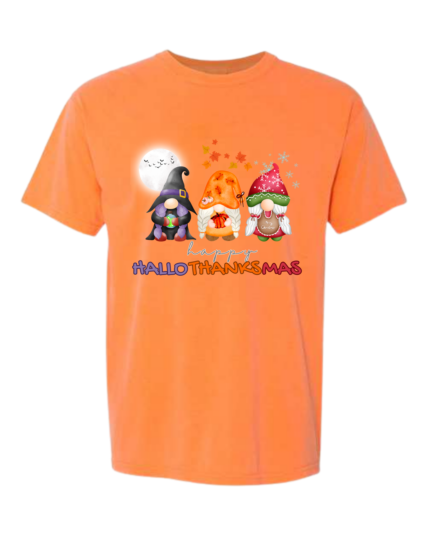 Happy HalloThanksMas Gnomes - Comfort Colors - Heavyweight Unisex Tee - Yellows, Oranges