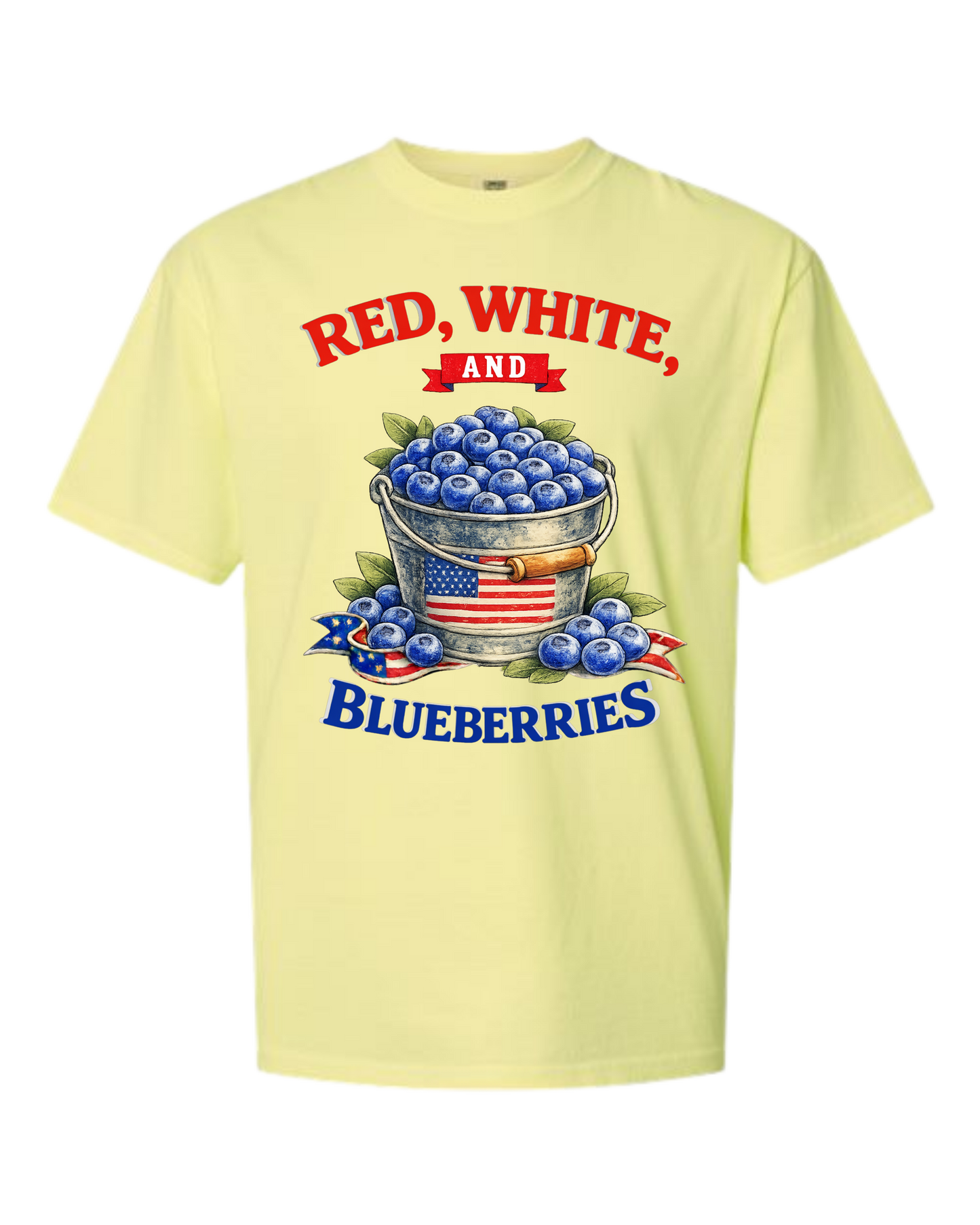 Red, White, And Blueberries - Comfort Colors - Heavyweight Unisex Tee - Yellows, Oranges, Reds