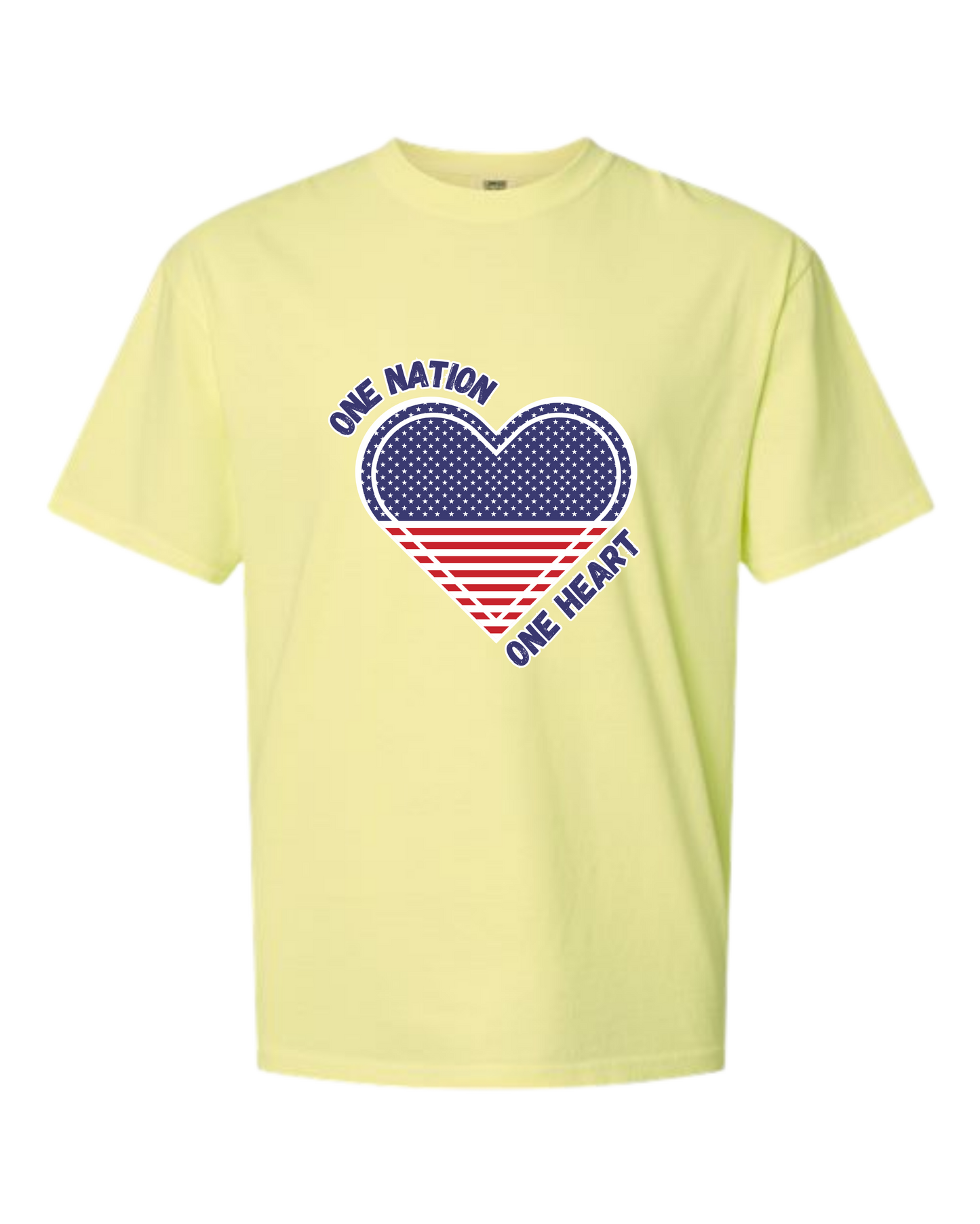 One Nation One Heart - Comfort Colors - Heavyweight Unisex Tee - Yellows, Oranges, Reds