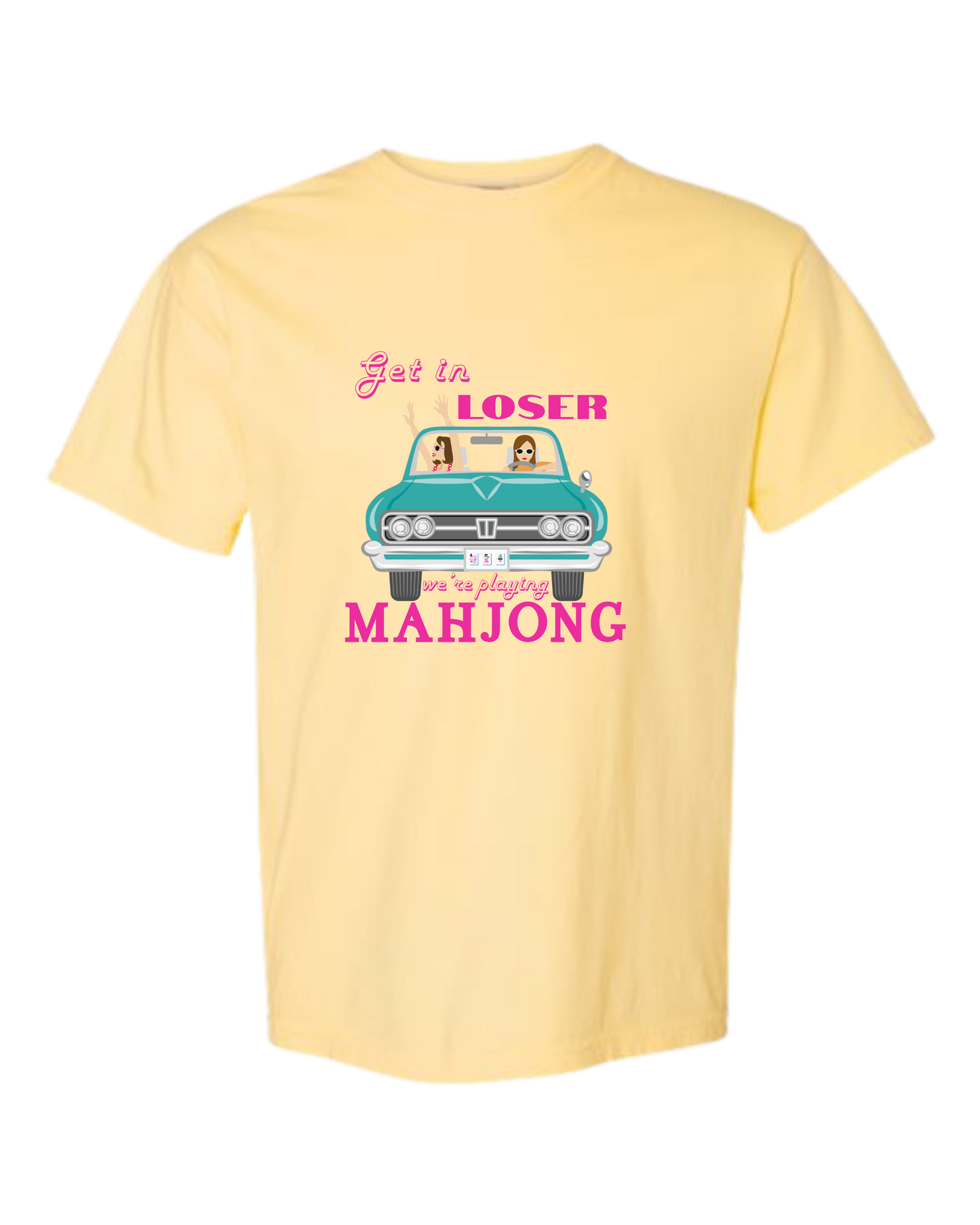 Get in Loser We're Playing Mahjong - Comfort Colors - Heavyweight Unisex Tee - Yellows, Oranges, Reds
