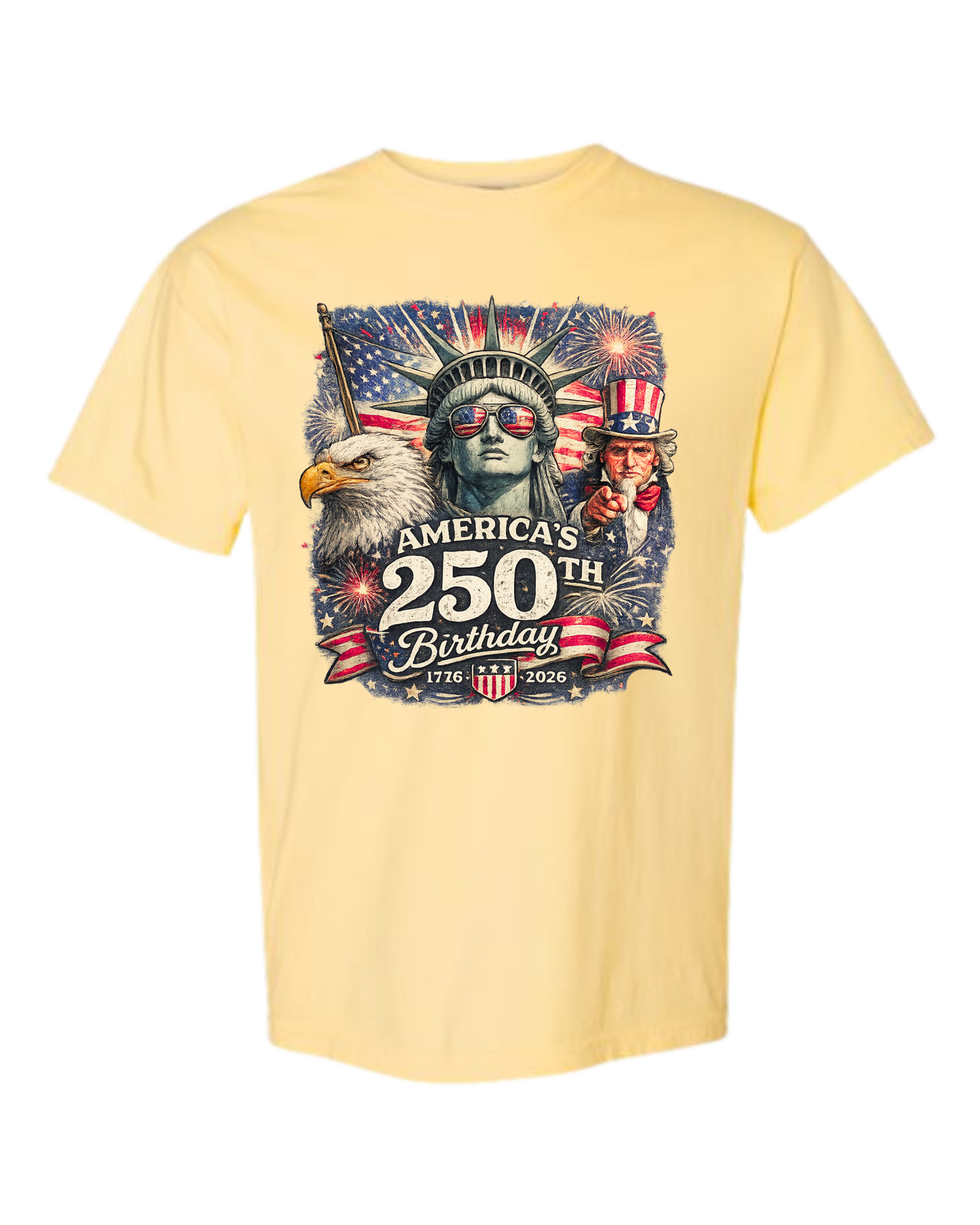 America's 250th Birthday - Comfort Colors - Heavyweight Unisex Tee - Yellows, Oranges, Reds
