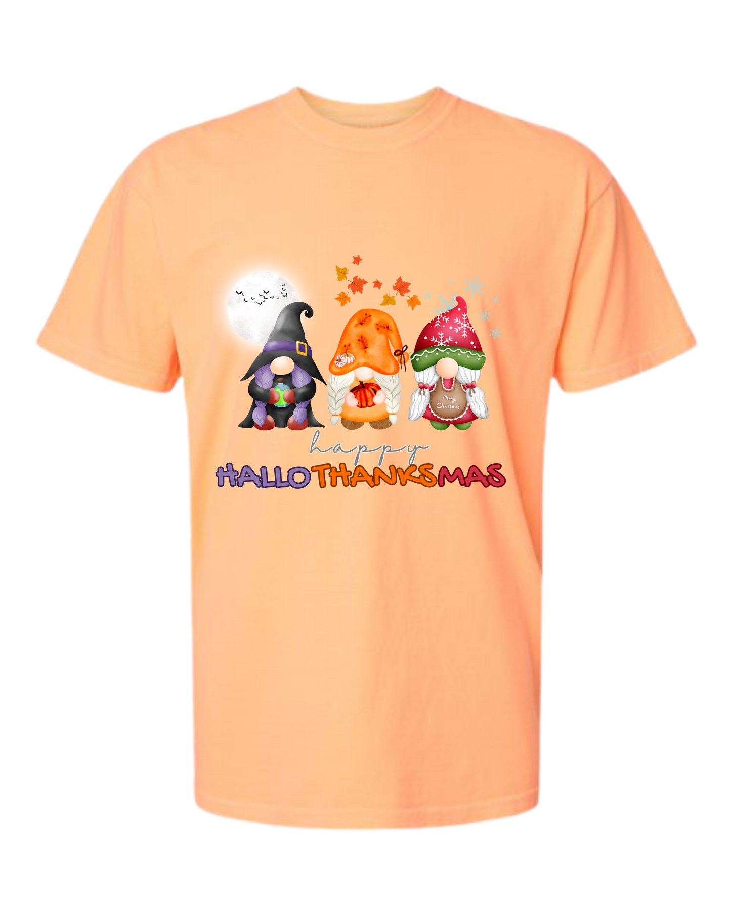 Happy HalloThanksMas Gnomes - Comfort Colors - Heavyweight Unisex Tee - Yellows, Oranges