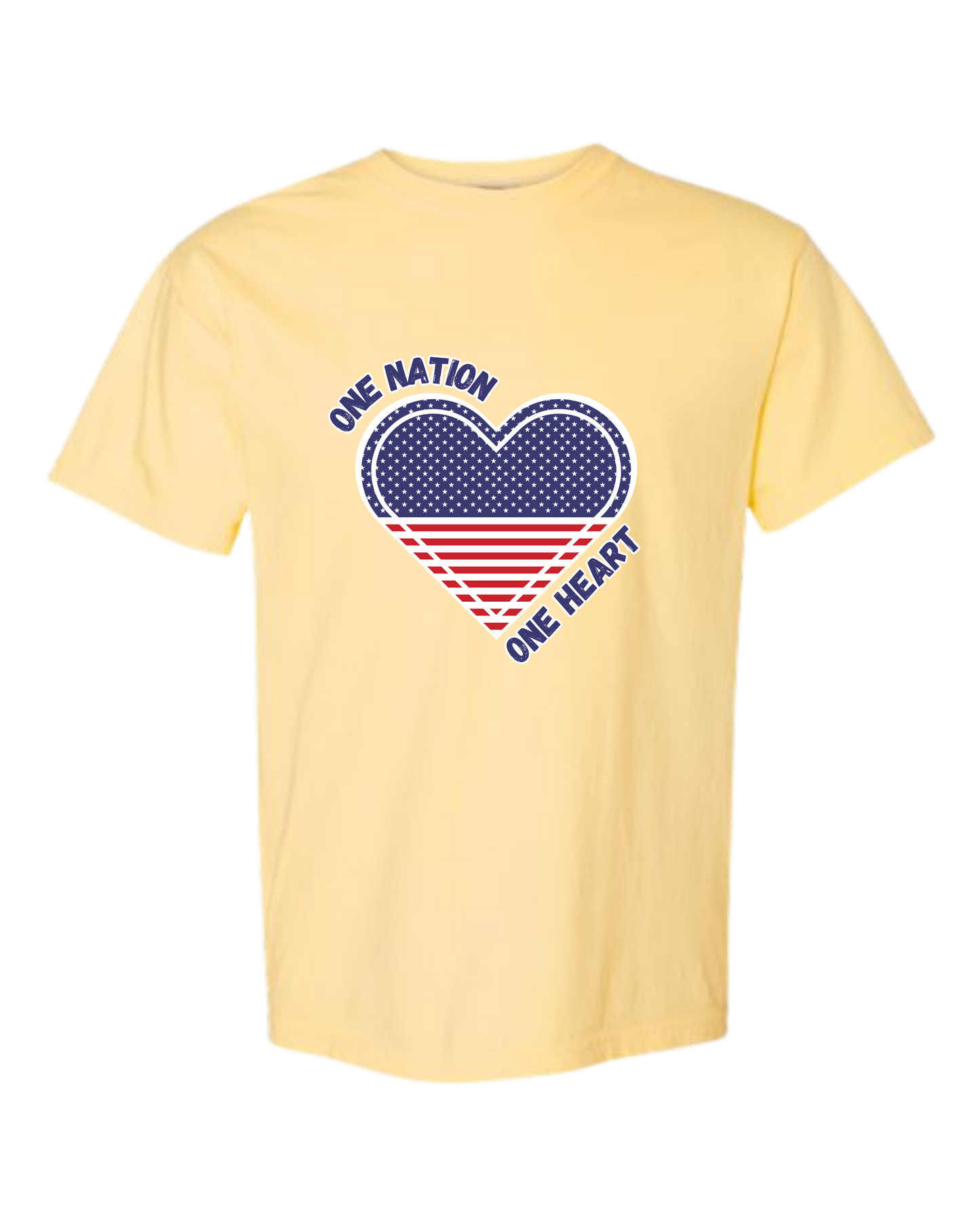 One Nation One Heart - Comfort Colors - Heavyweight Unisex Tee - Yellows, Oranges, Reds