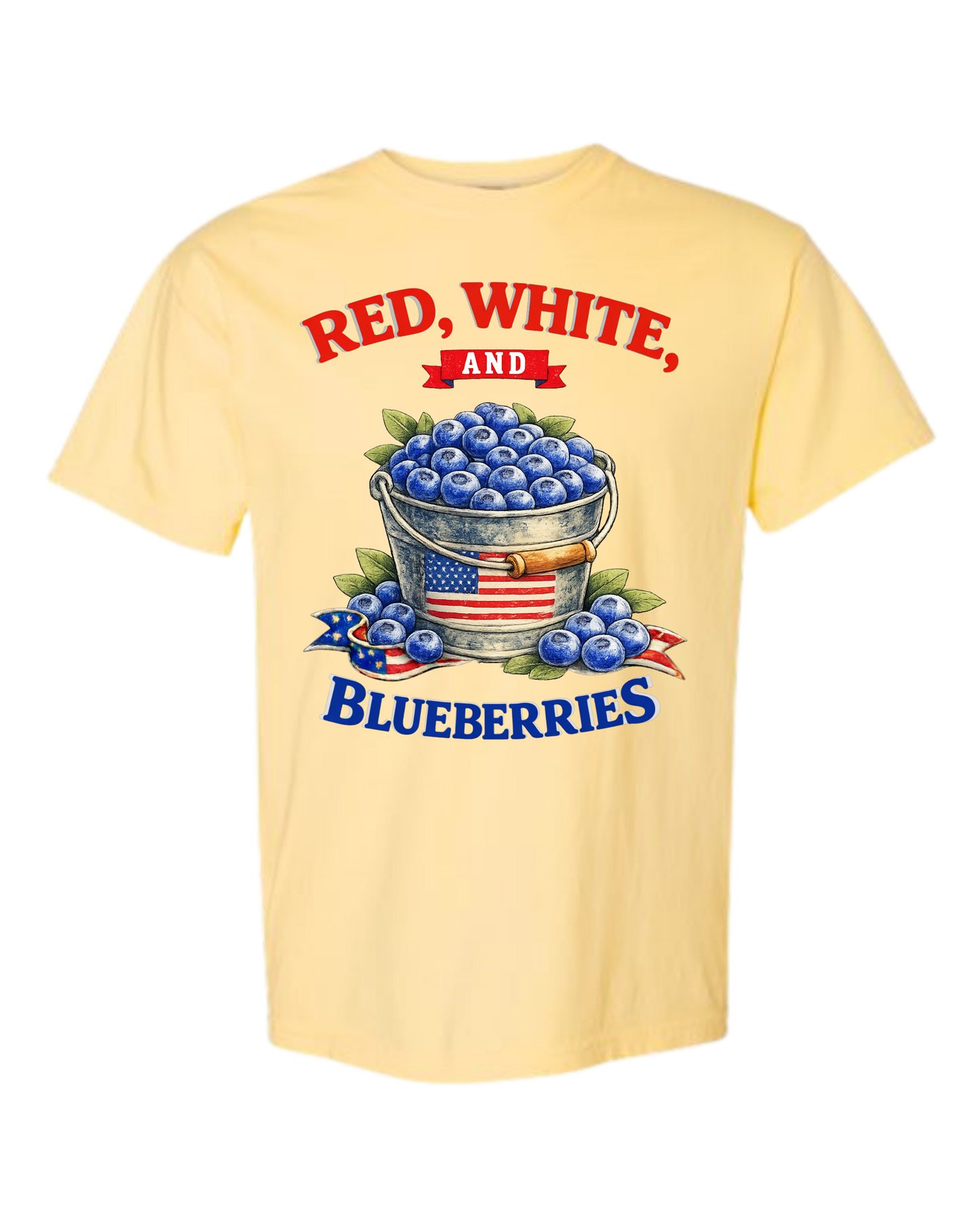 Red, White, And Blueberries - Comfort Colors - Heavyweight Unisex Tee - Yellows, Oranges, Reds