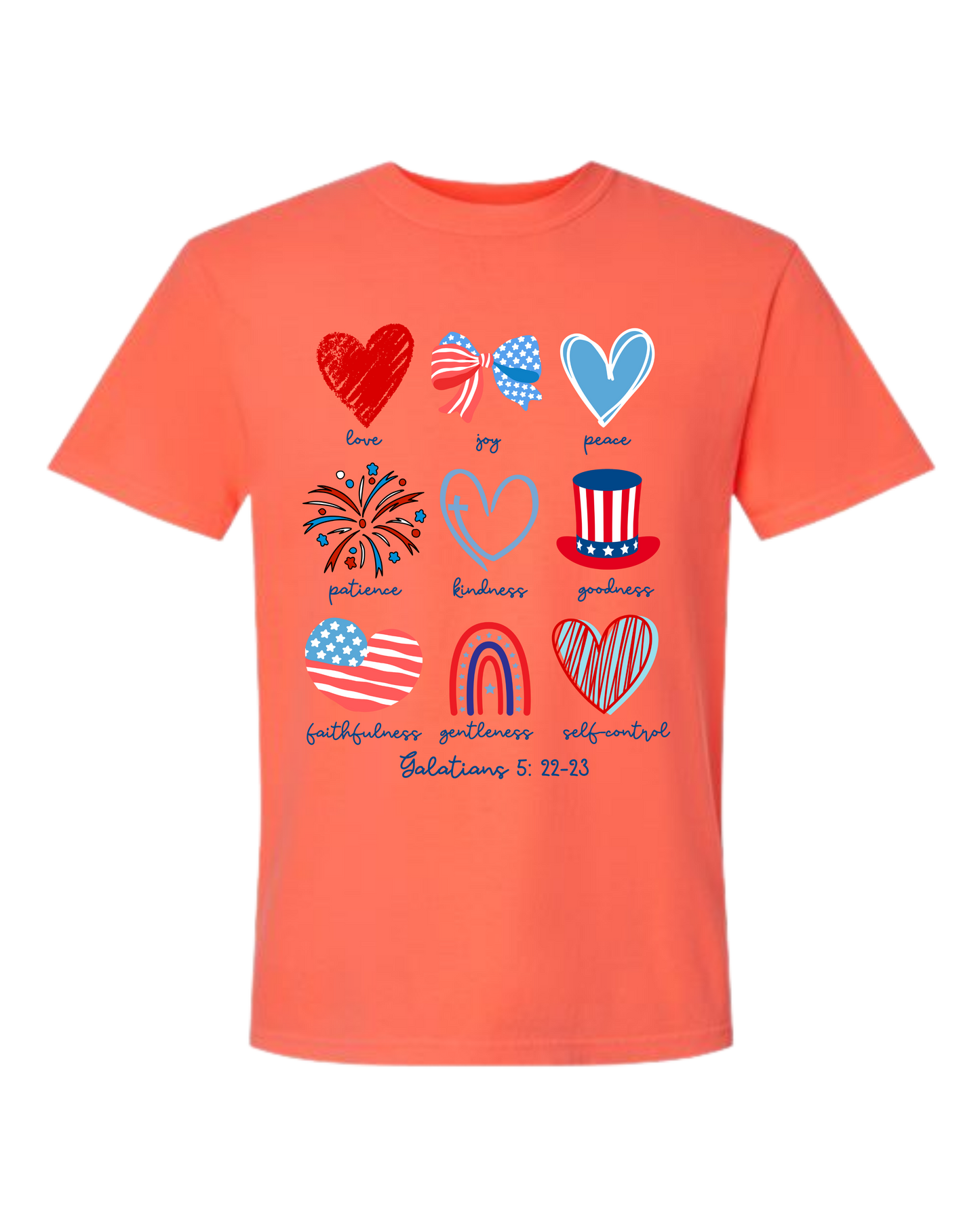 Galatians 5 - Patriotic - Comfort Colors - Heavyweight Unisex Tee - Yellows, Oranges, Reds