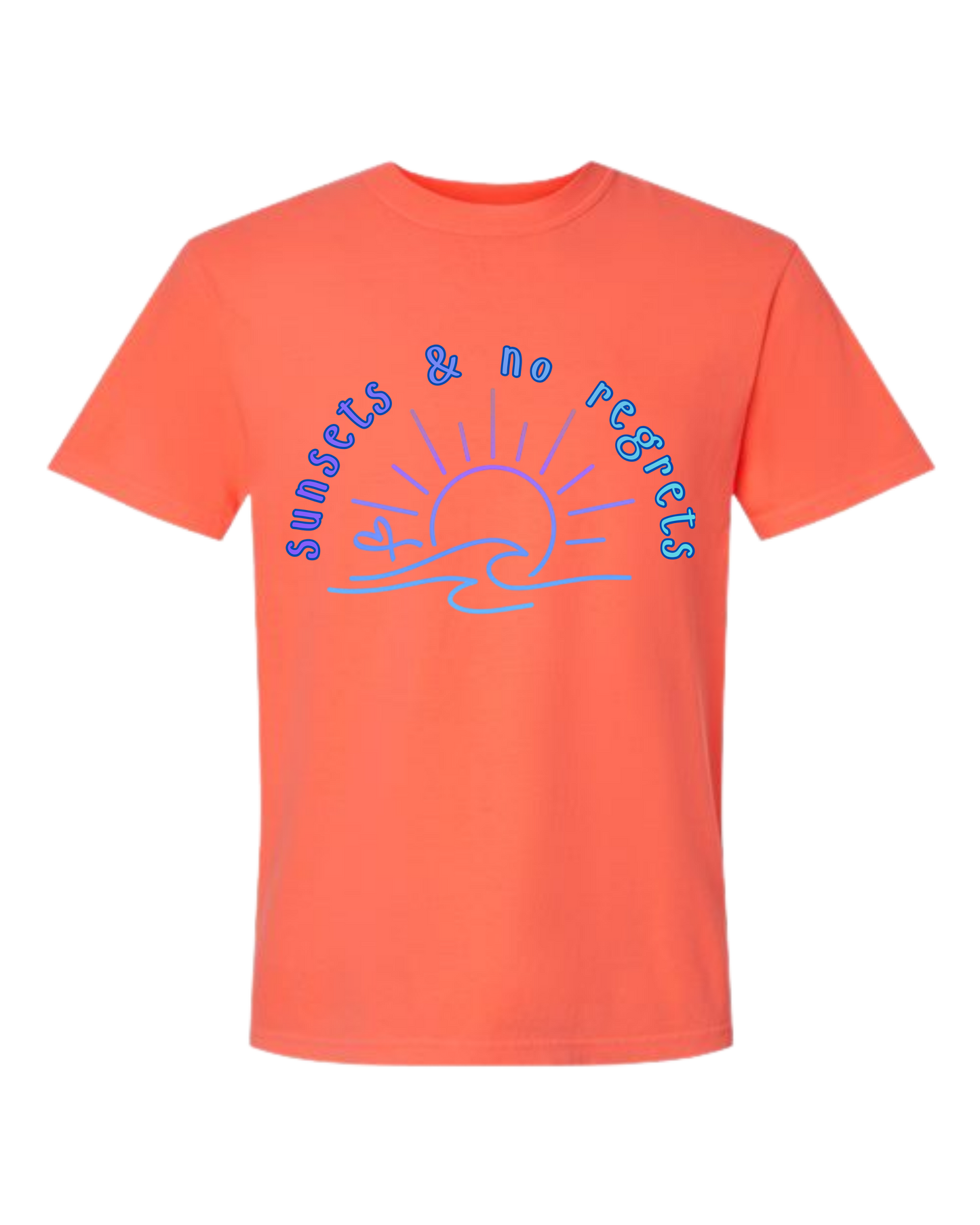 Sunsets & No Regrets - Comfort Colors - Heavyweight Unisex Tee - Yellows, Oranges, Reds