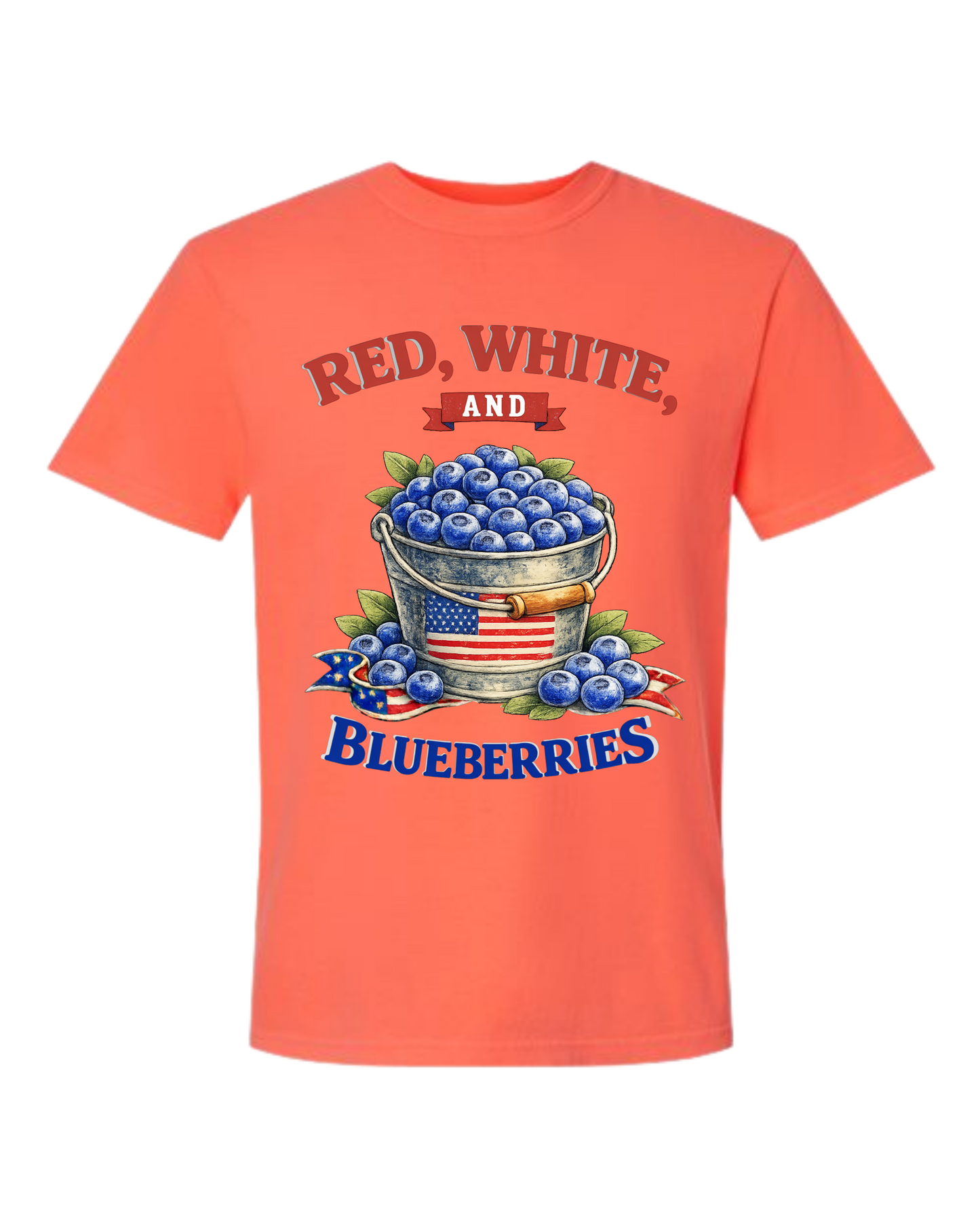 Red, White, And Blueberries - Comfort Colors - Heavyweight Unisex Tee - Yellows, Oranges, Reds
