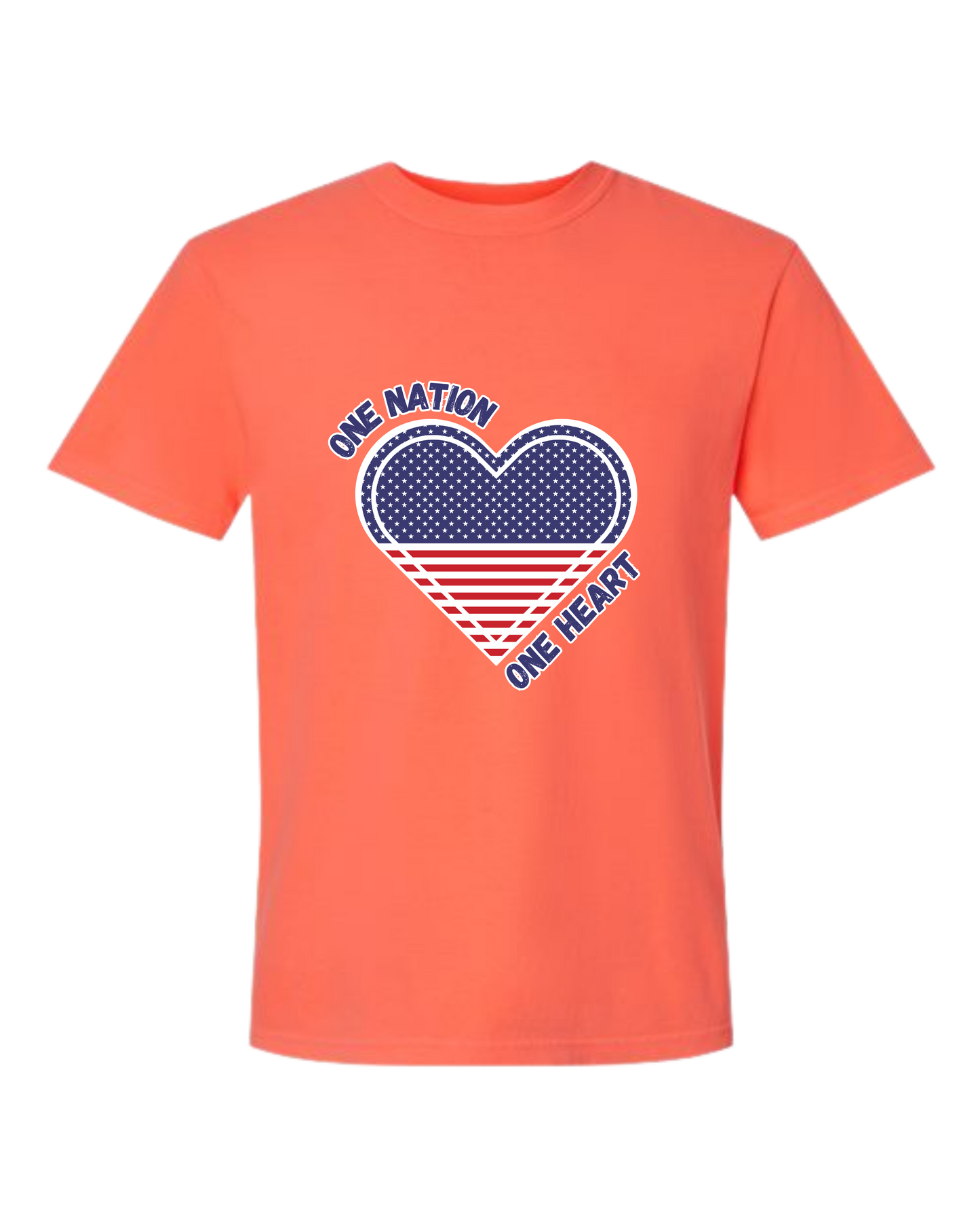 One Nation One Heart - Comfort Colors - Heavyweight Unisex Tee - Yellows, Oranges, Reds