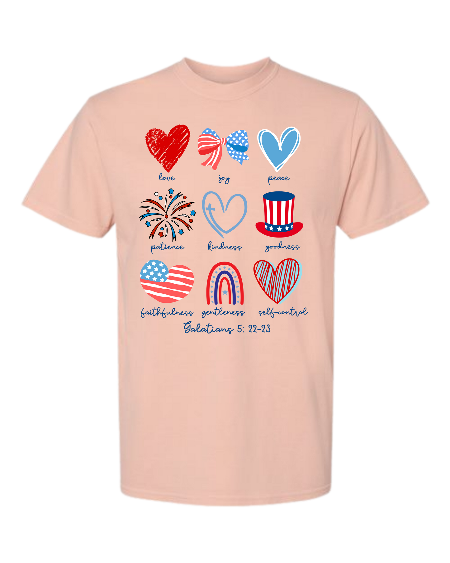 Galatians 5 - Patriotic - Comfort Colors - Heavyweight Unisex Tee - Yellows, Oranges, Reds