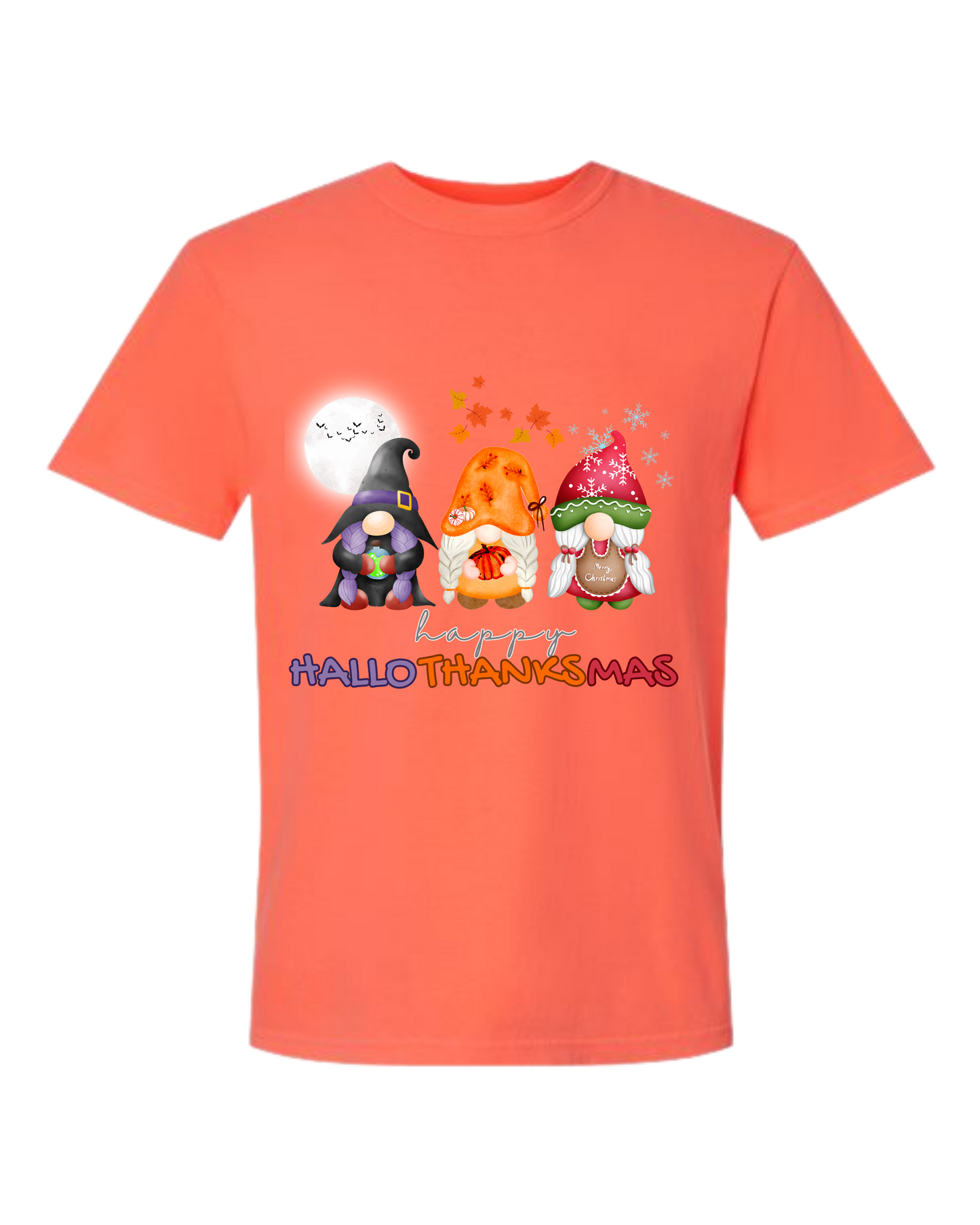 Happy HalloThanksMas Gnomes - Comfort Colors - Heavyweight Unisex Tee - Yellows, Oranges