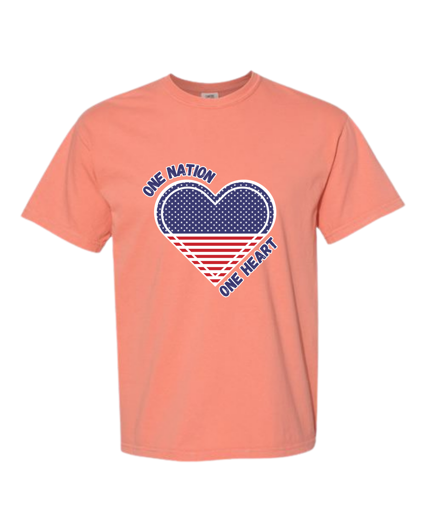One Nation One Heart - Comfort Colors - Heavyweight Unisex Tee - Yellows, Oranges, Reds