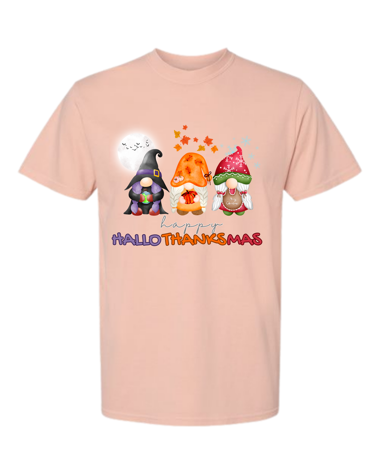 Happy HalloThanksMas Gnomes - Comfort Colors - Heavyweight Unisex Tee - Yellows, Oranges