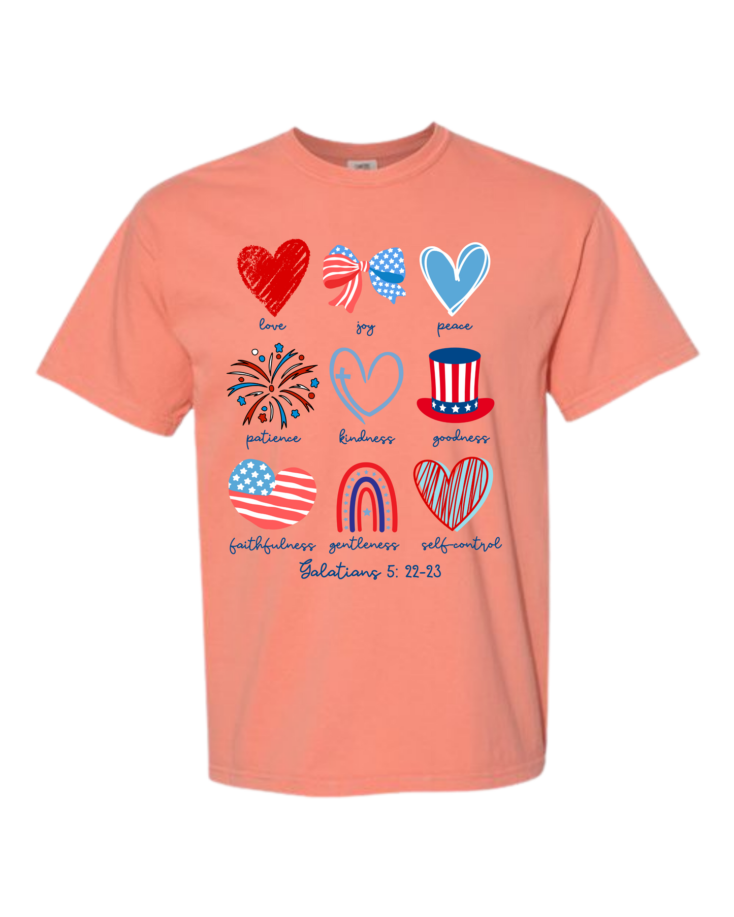 Galatians 5 - Patriotic - Comfort Colors - Heavyweight Unisex Tee - Yellows, Oranges, Reds