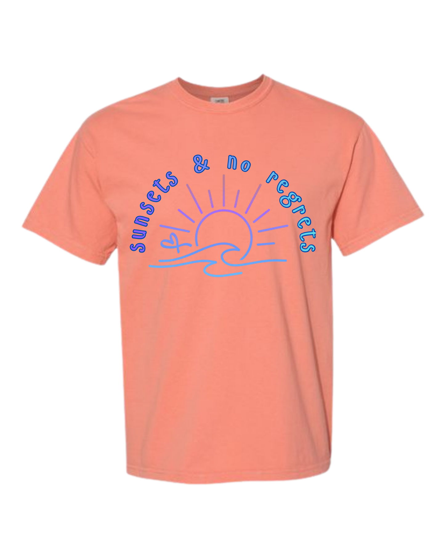 Sunsets & No Regrets - Comfort Colors - Heavyweight Unisex Tee - Yellows, Oranges, Reds