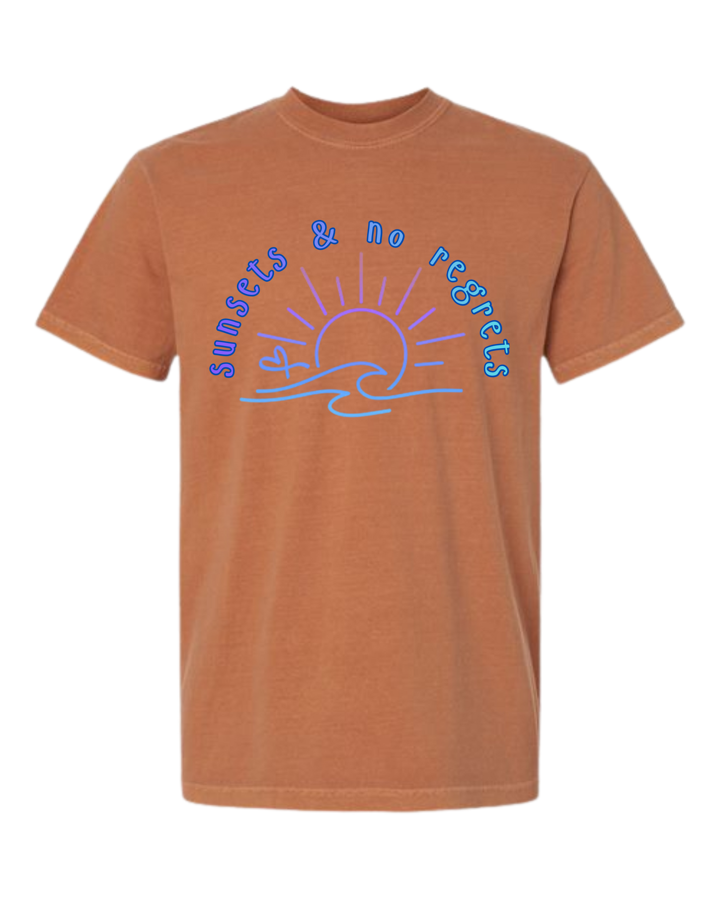 Sunsets & No Regrets - Comfort Colors - Heavyweight Unisex Tee - Yellows, Oranges, Reds