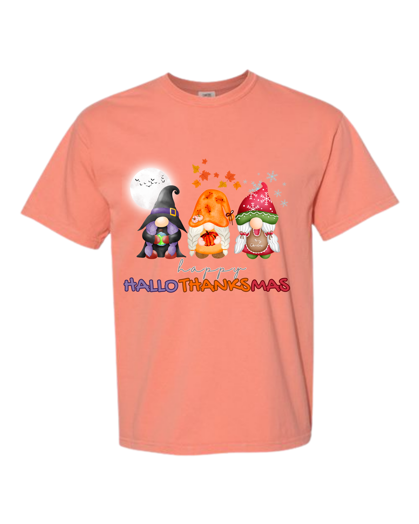 Happy HalloThanksMas Gnomes - Comfort Colors - Heavyweight Unisex Tee - Yellows, Oranges