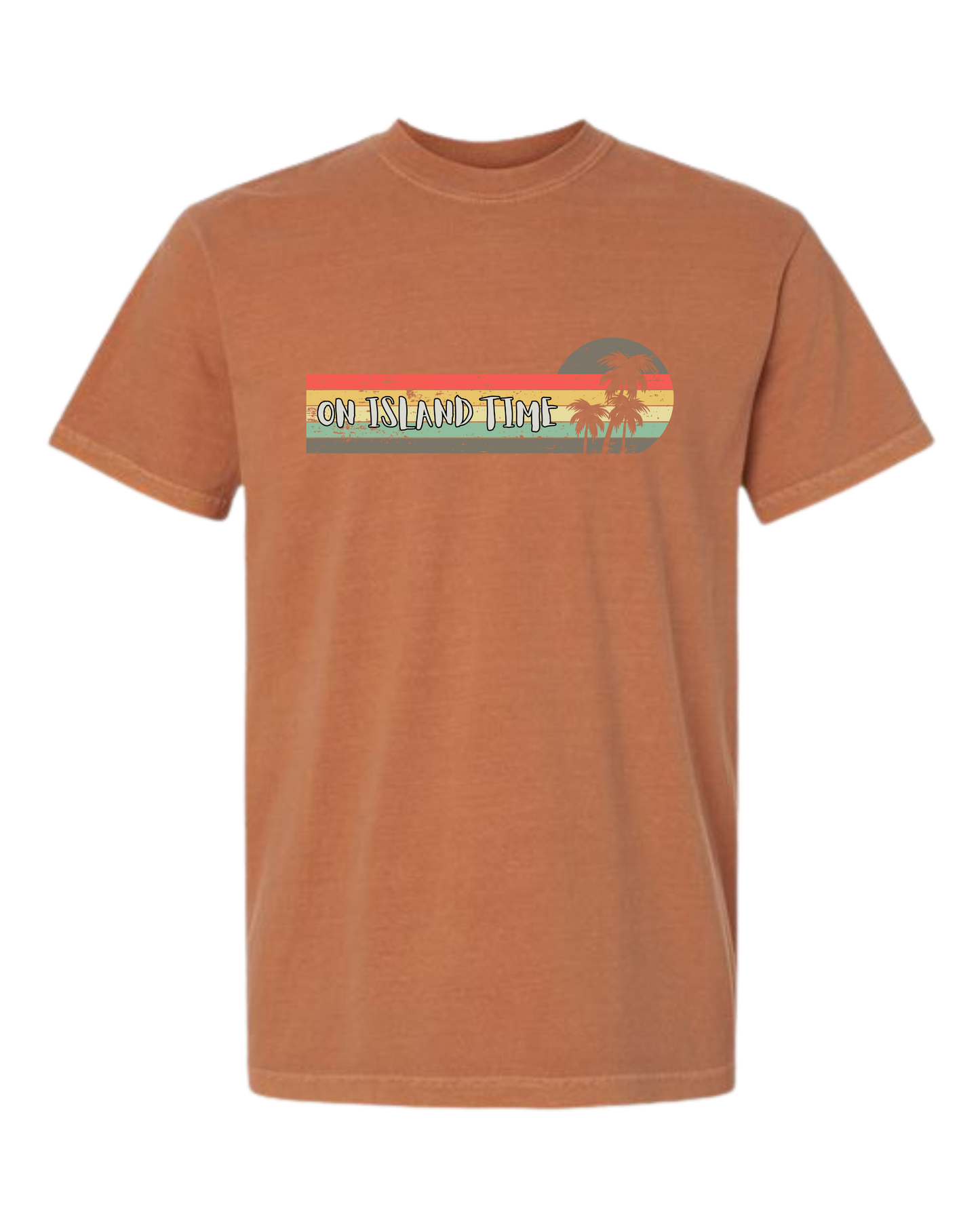 On Island Time - Comfort Colors - Heavyweight Unisex Tee - Yellows, Oranges, Reds