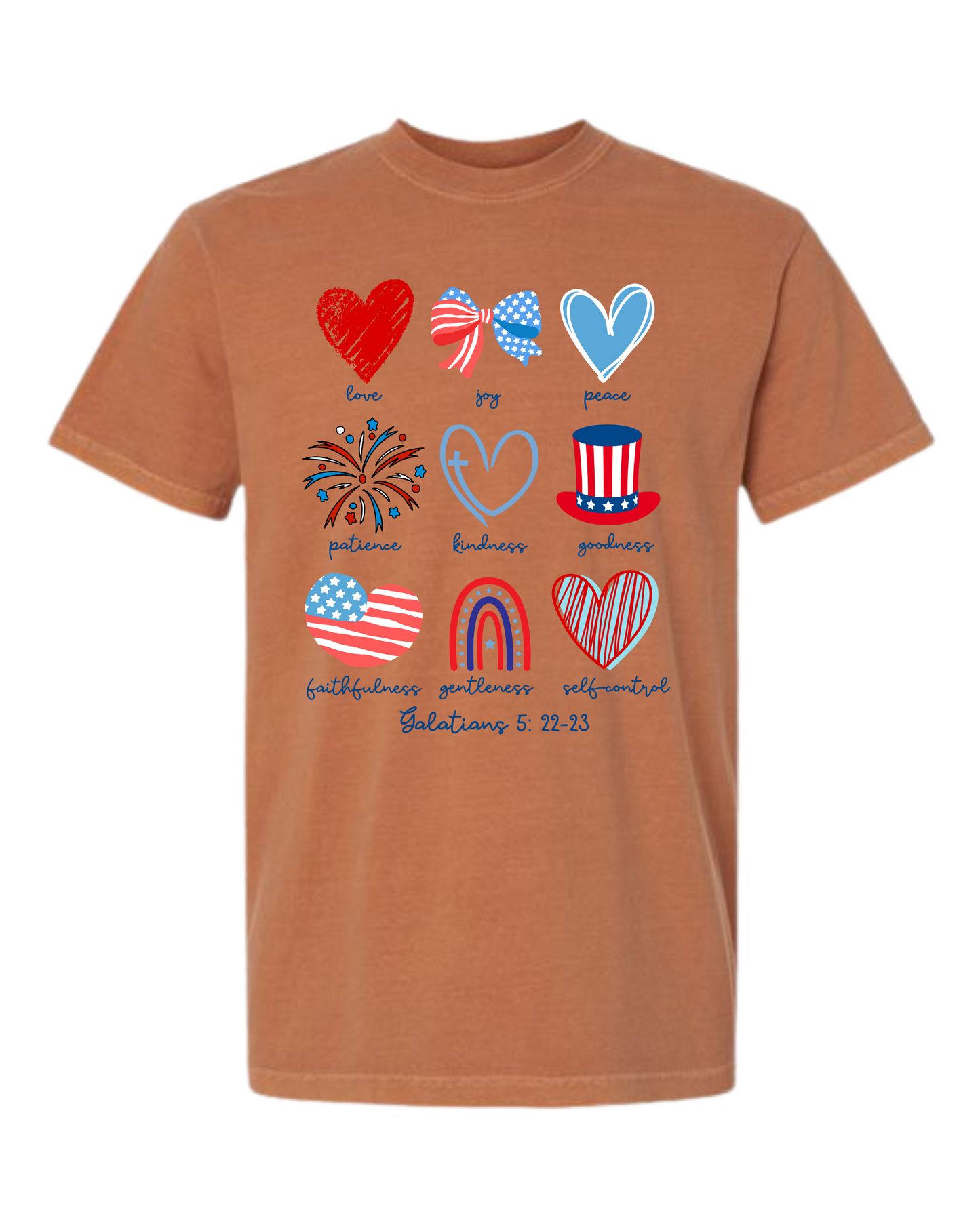 Galatians 5 - Patriotic - Comfort Colors - Heavyweight Unisex Tee - Yellows, Oranges, Reds